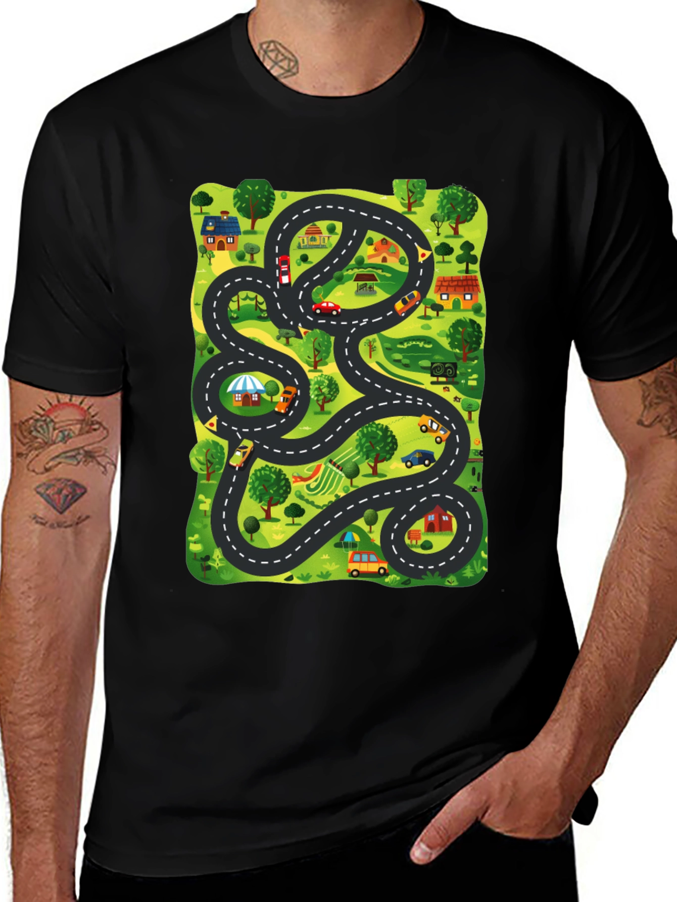 Road Map Graphic Print Mens T-Shirt