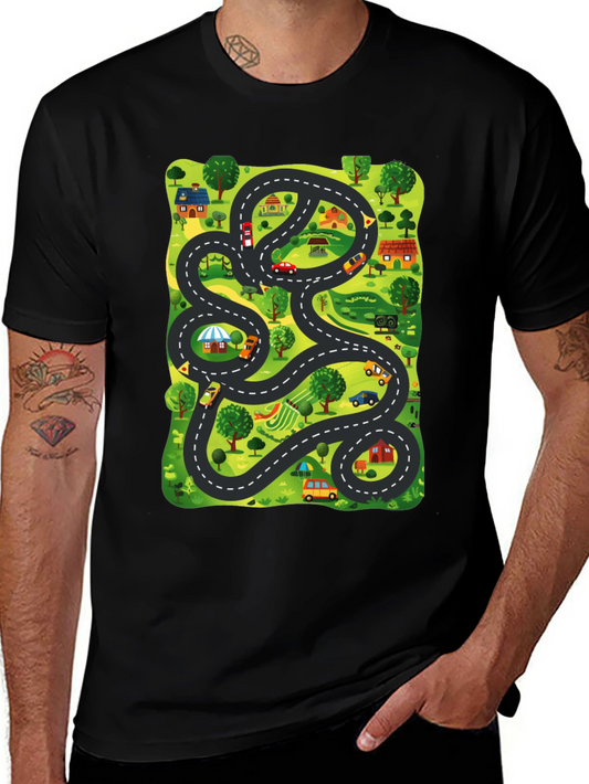 Road Map Graphic Print Mens T-Shirt