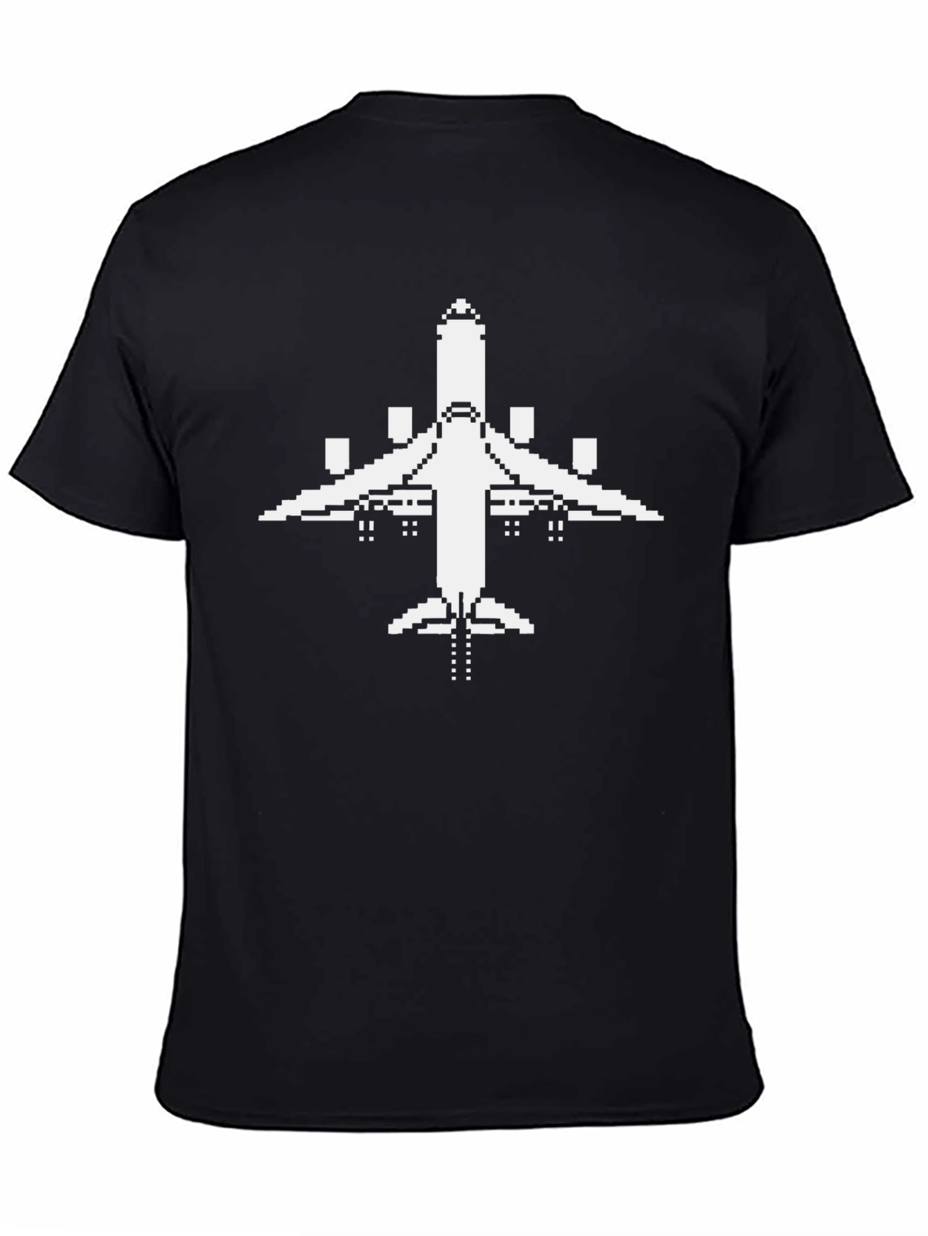 Pixel Airplane Graphic Tee - Black Cotton T-Shirt