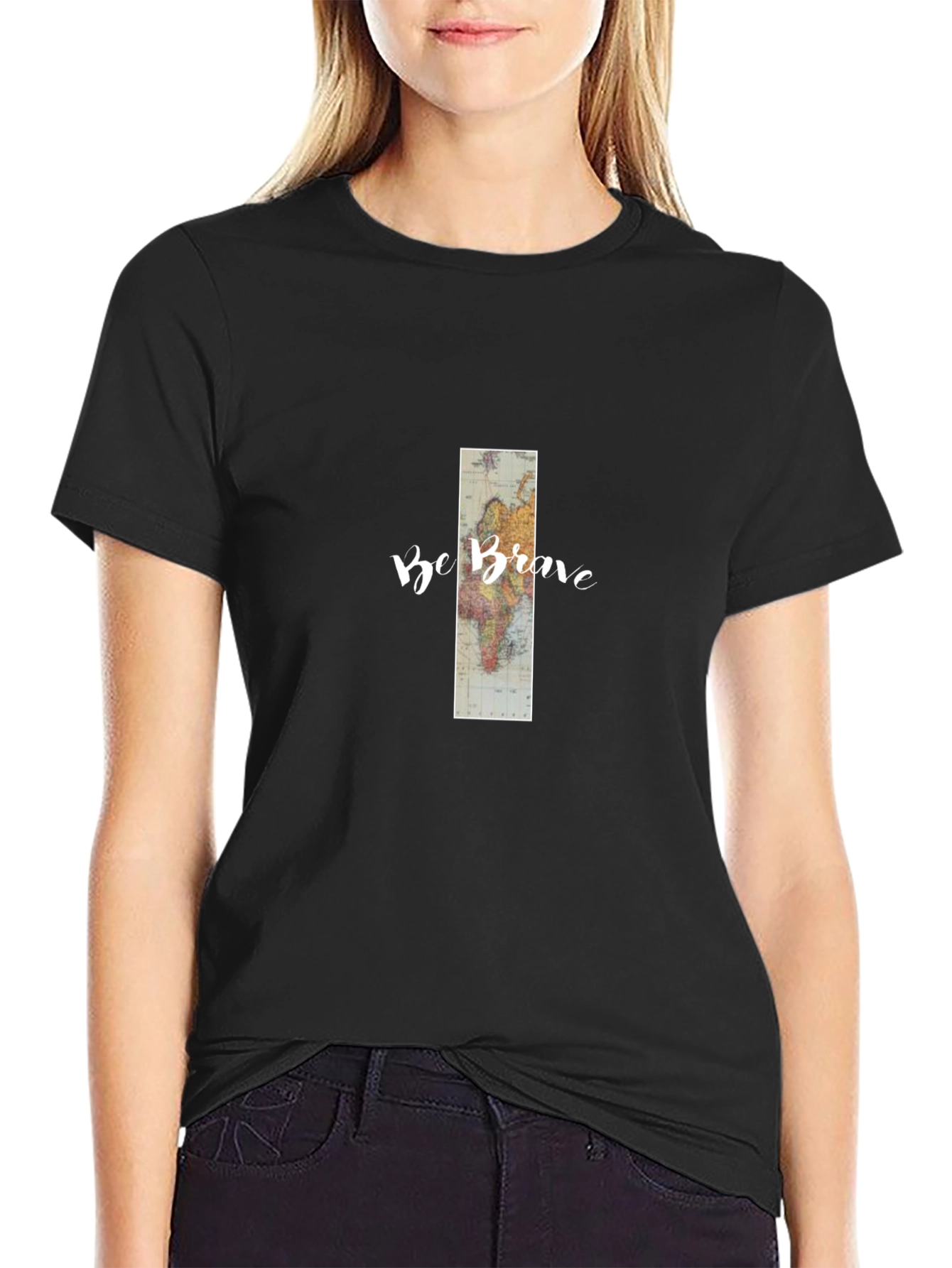 Be Brave World Map Graphic Tee - Black