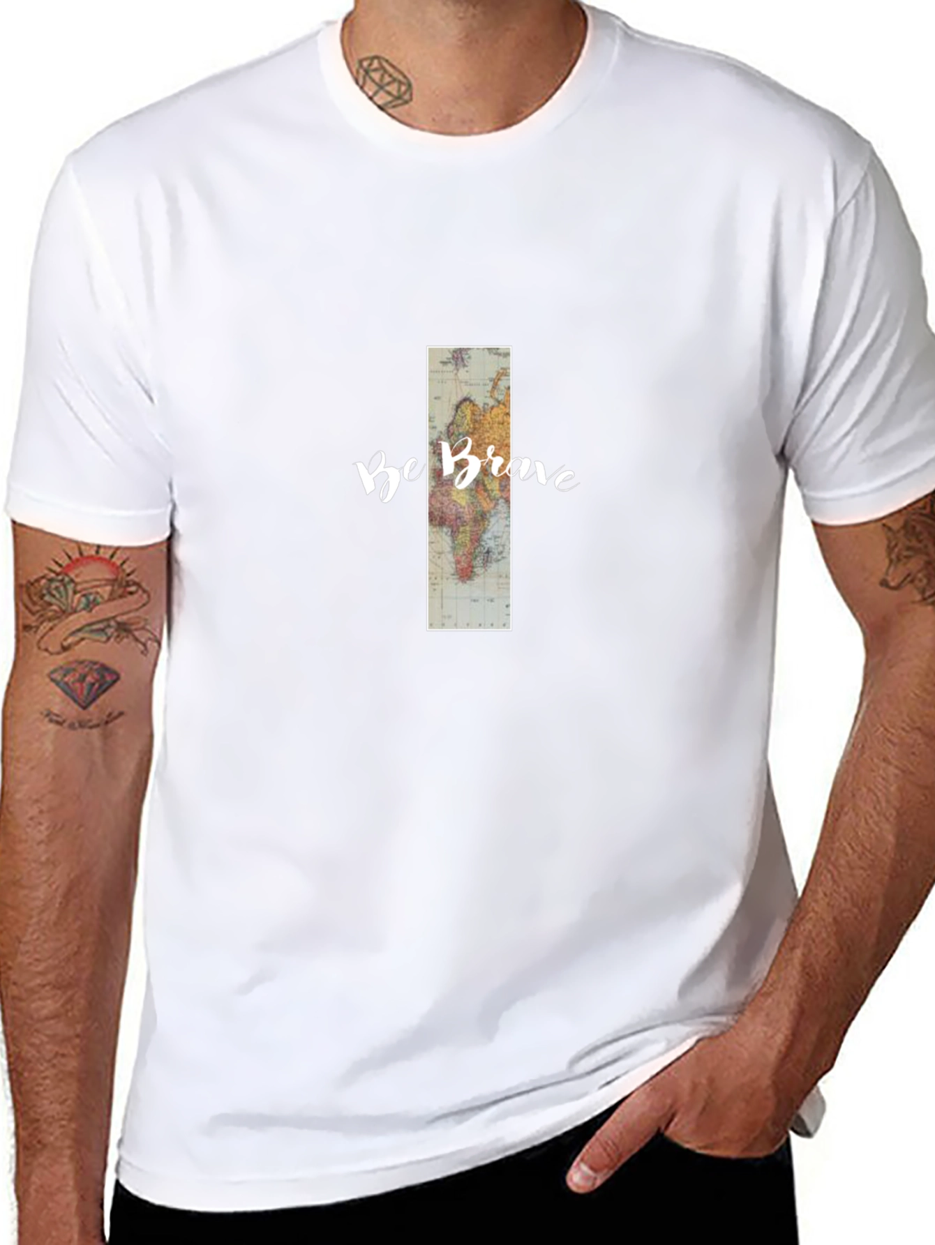 Be Brave World Map Graphic Tee - Black