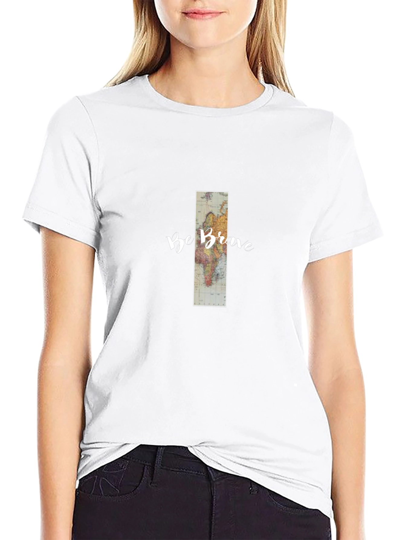 Be Brave World Map Graphic Tee - Black