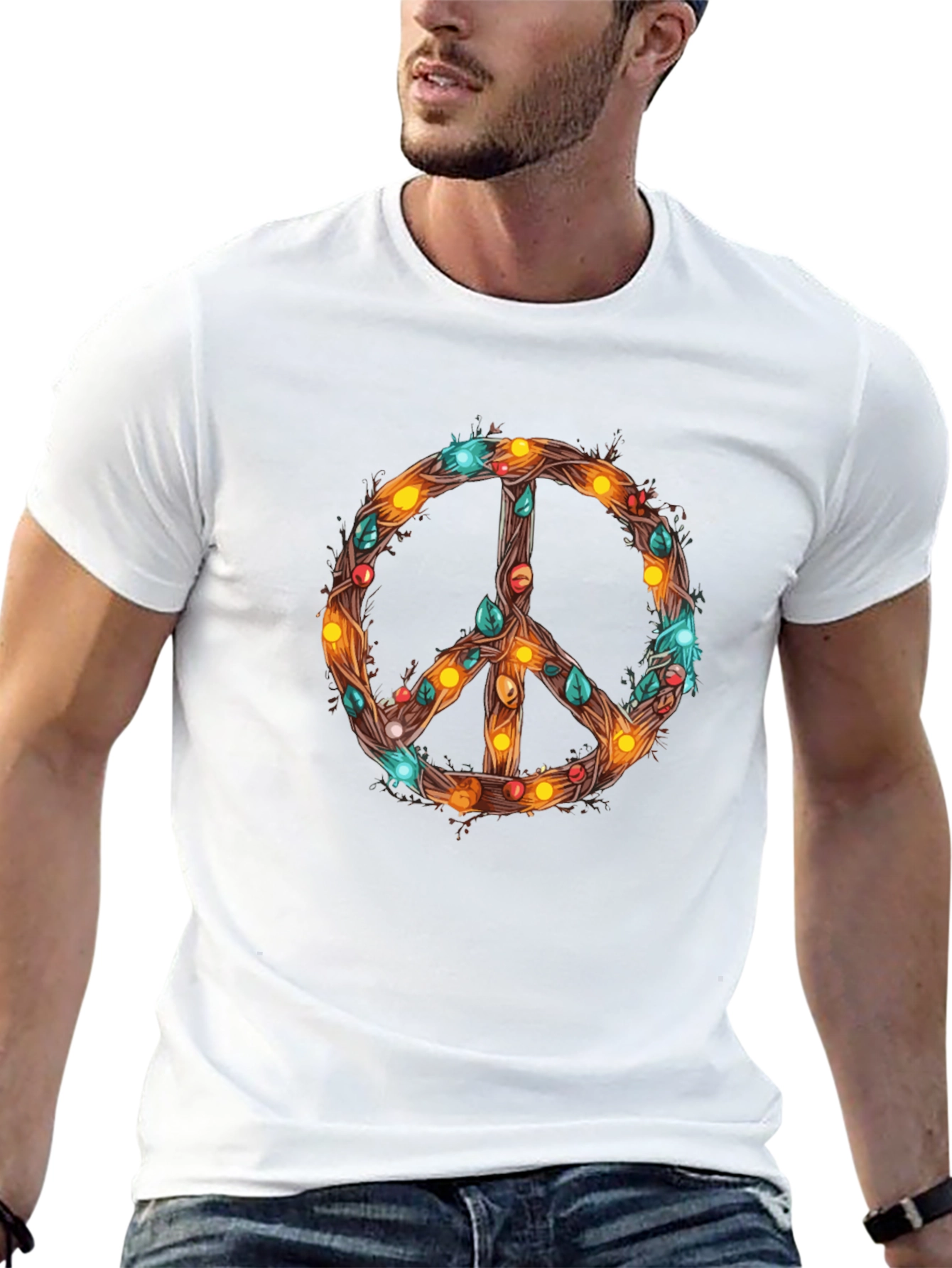 Peace Sign T-Shirt with Holiday Lights