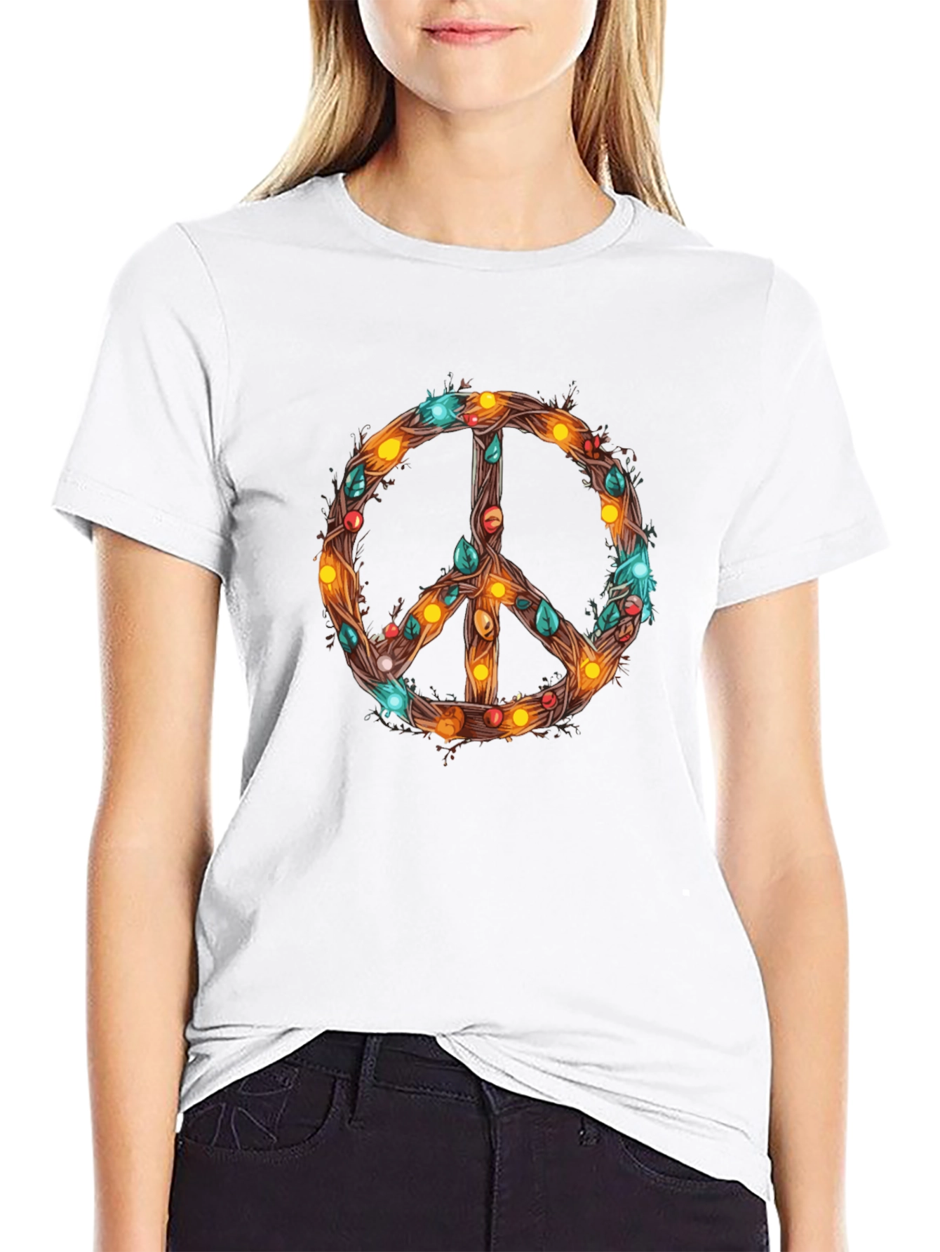 Peace Sign T-Shirt with Holiday Lights
