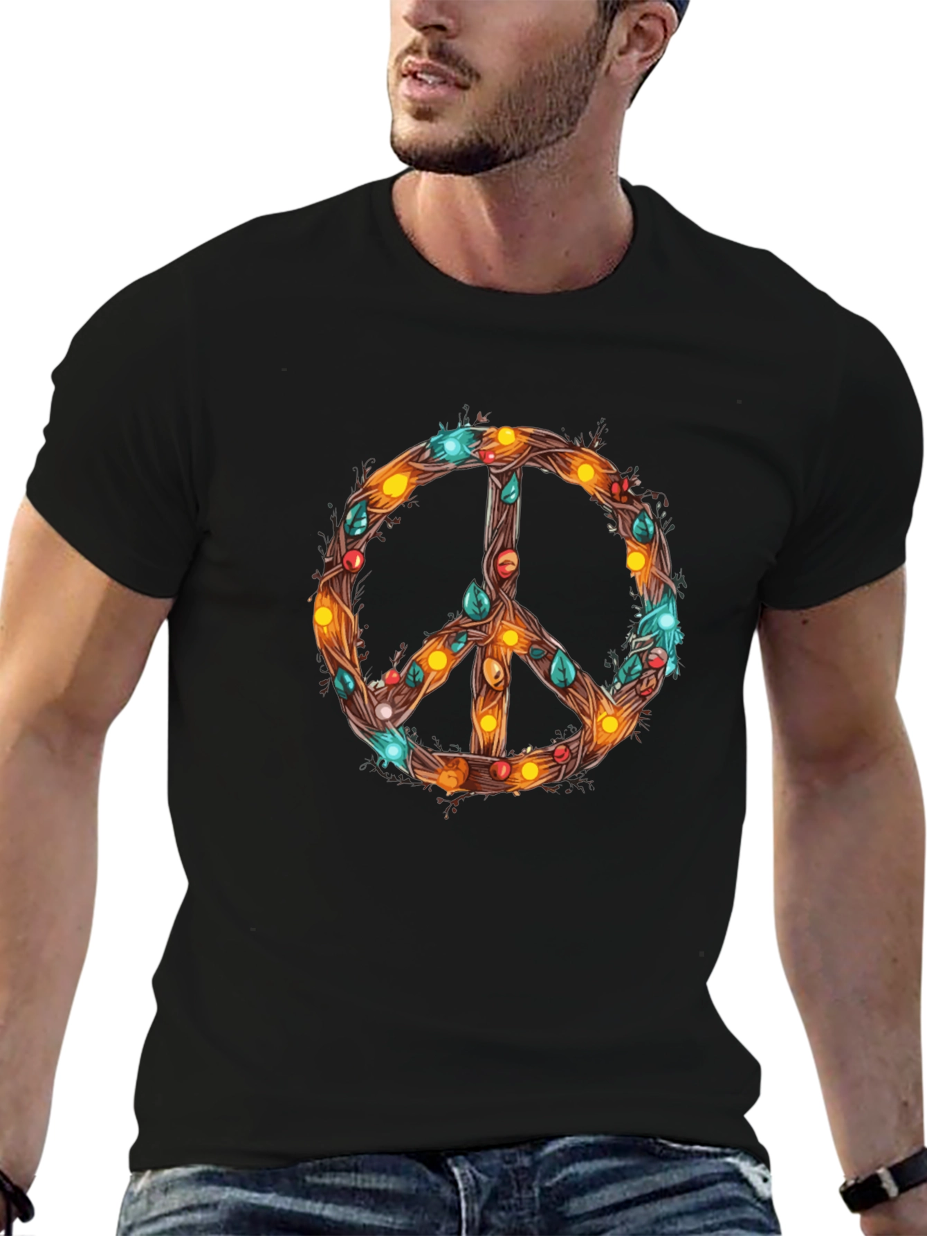 Peace Sign T-Shirt with Holiday Lights