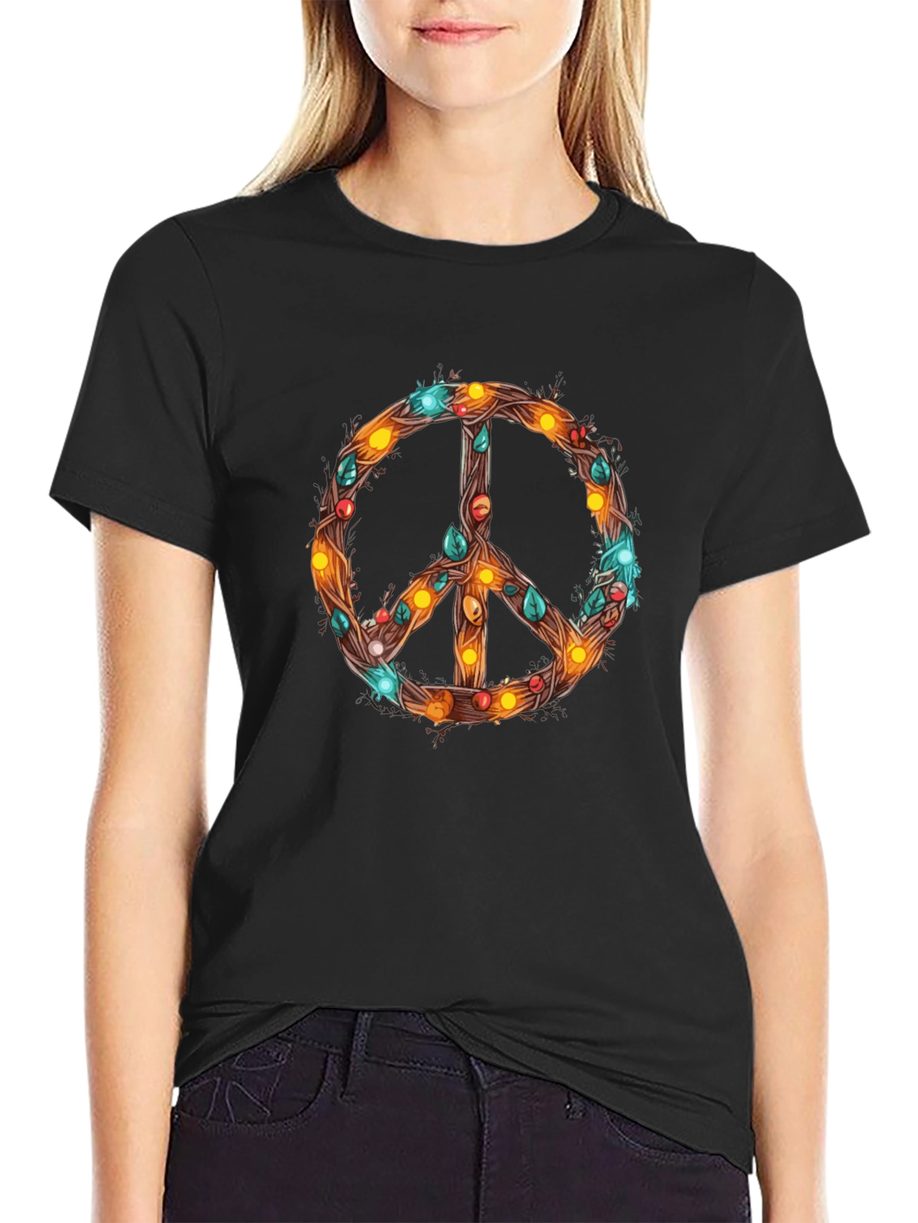 Peace Sign T-Shirt with Holiday Lights
