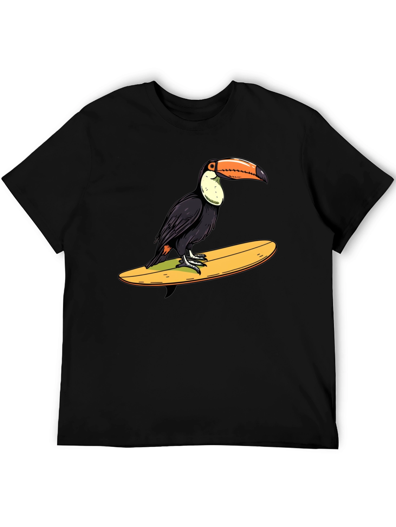 Toucan Surfing Graphic Tee - Black Cotton T-Shirt