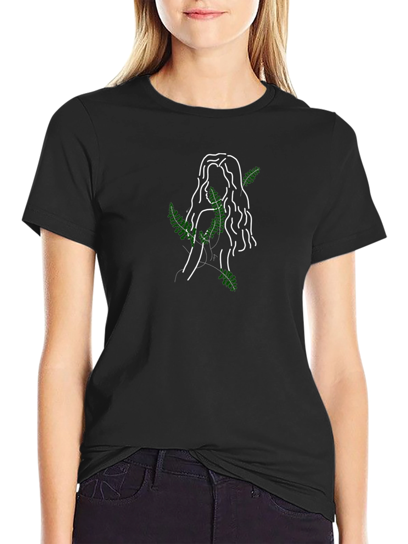 Botanical Woman Graphic Tee - Black