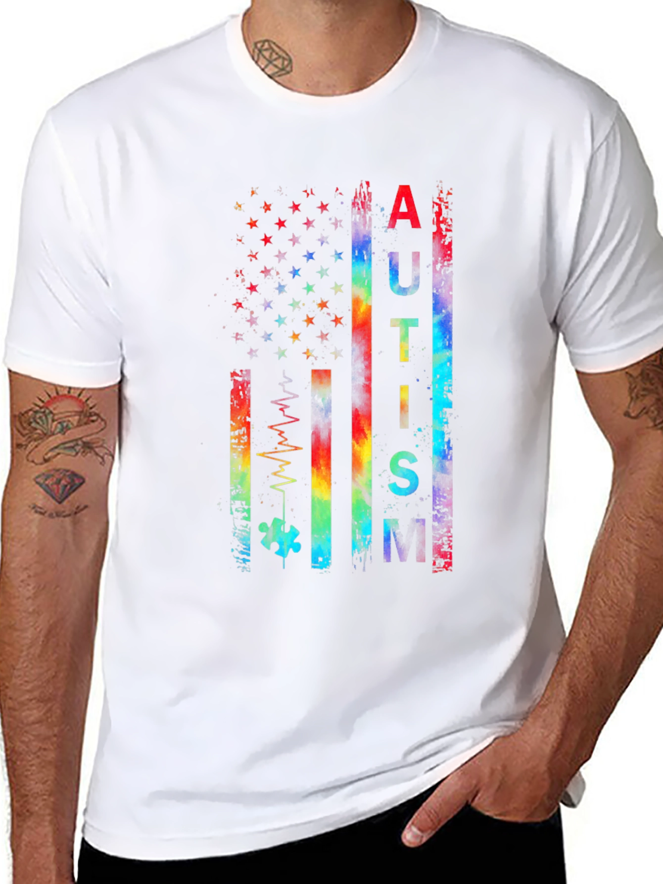 Autism Awareness Rainbow American Flag T-Shirt