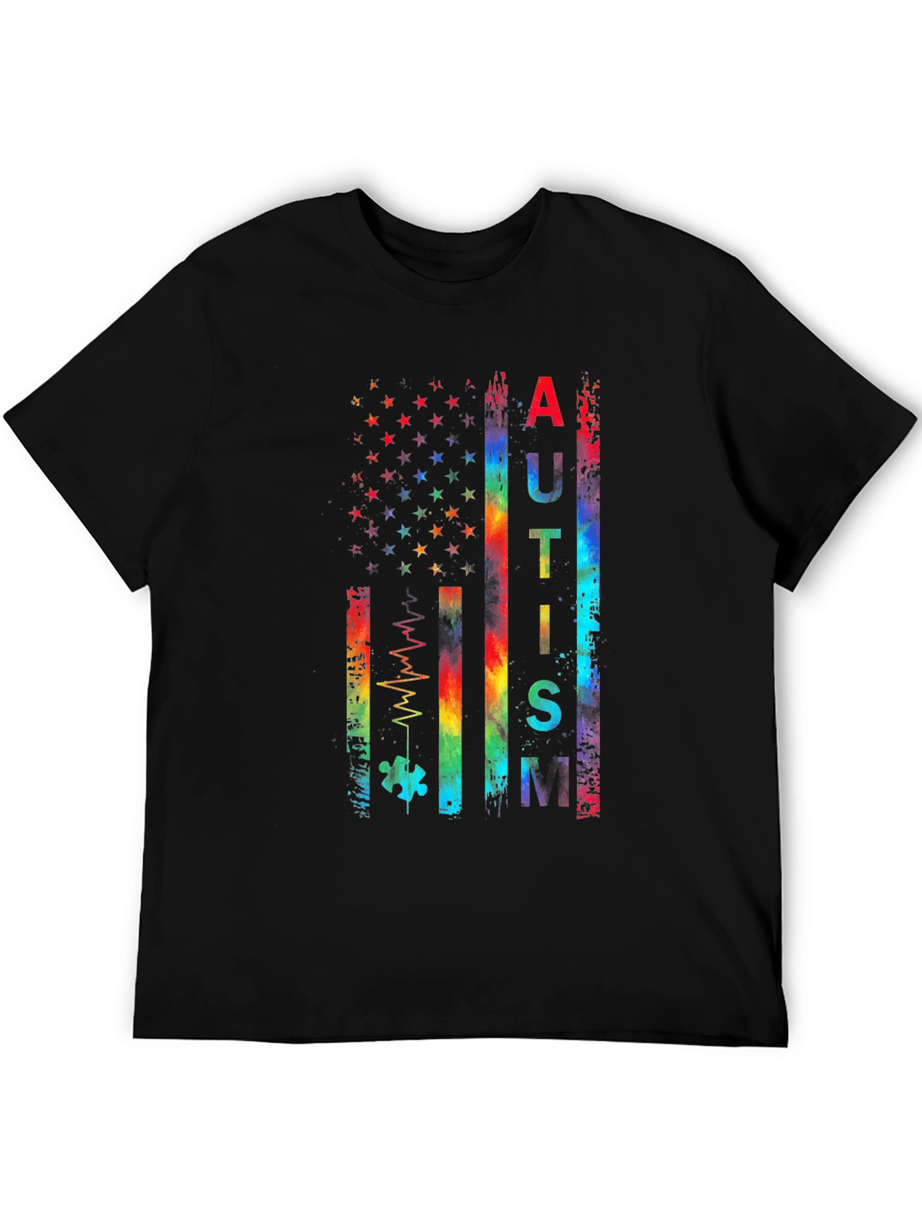 Autism Awareness Rainbow American Flag T-Shirt