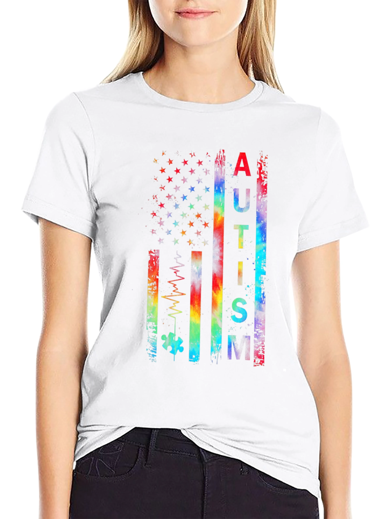 Autism Awareness Rainbow American Flag T-Shirt