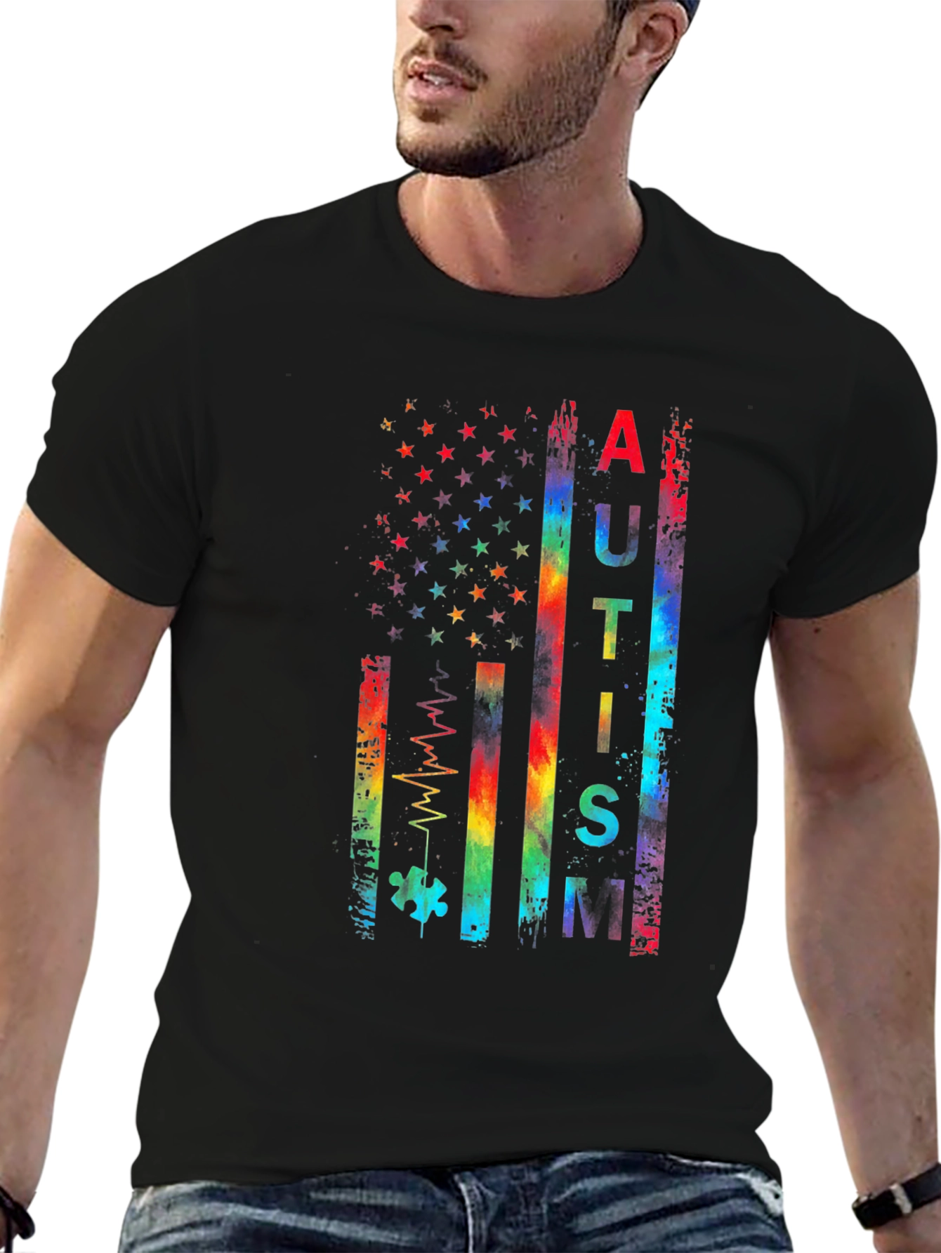 Autism Awareness Rainbow American Flag T-Shirt