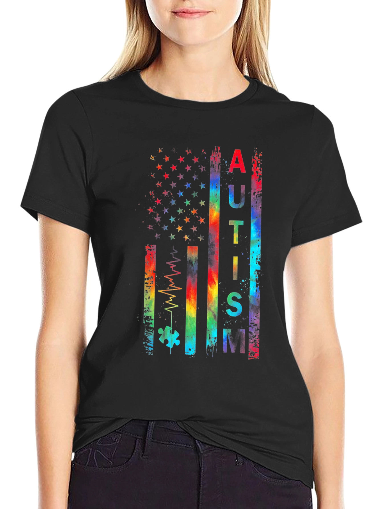 Autism Awareness Rainbow American Flag T-Shirt