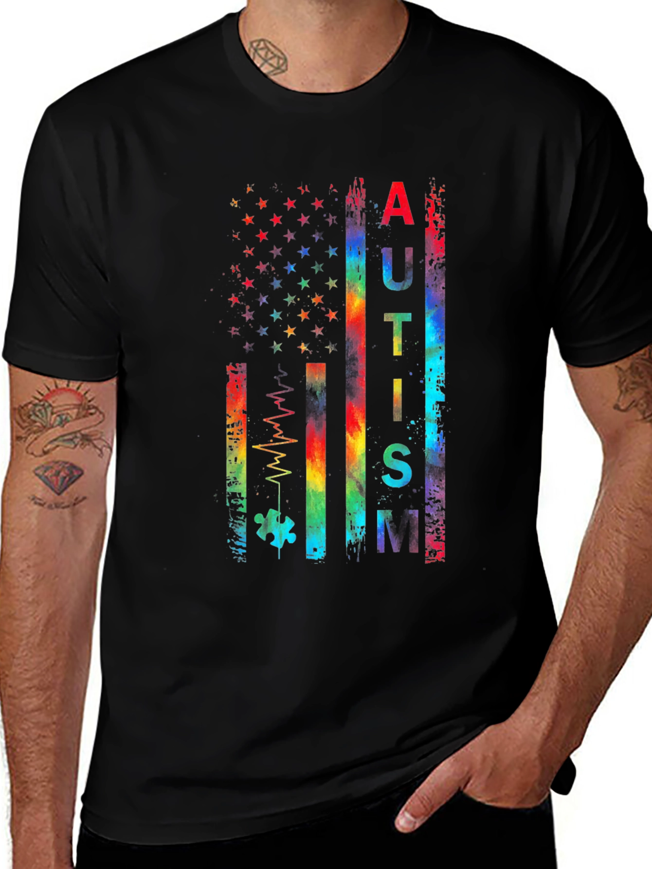 Autism Awareness Rainbow American Flag T-Shirt
