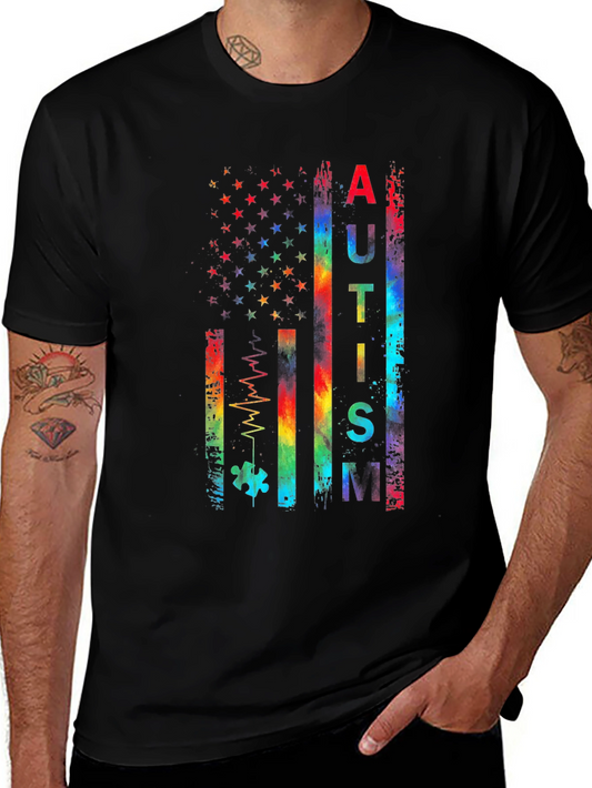 Autism Awareness Rainbow American Flag T-Shirt