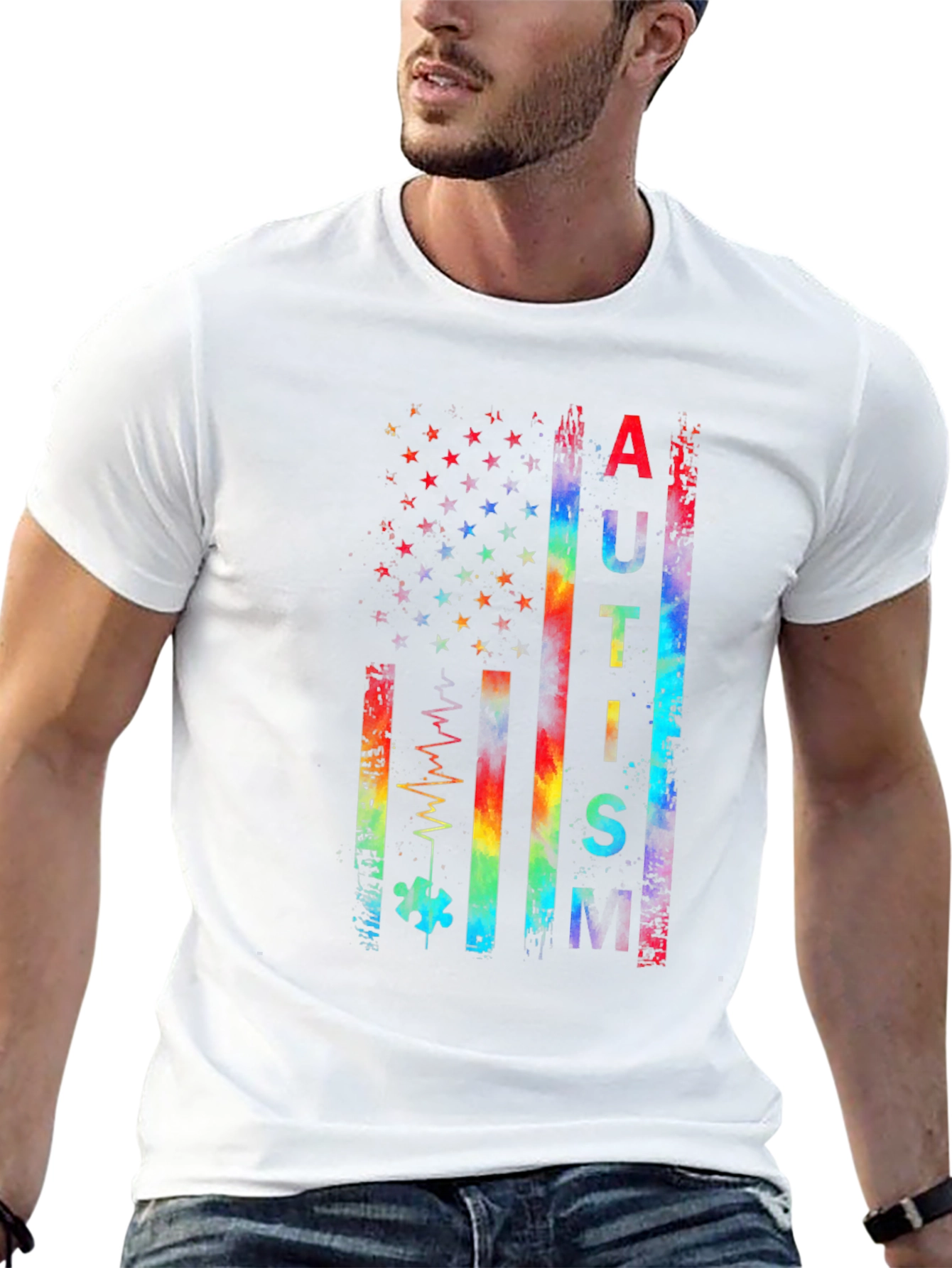 Autism Awareness Rainbow American Flag T-Shirt