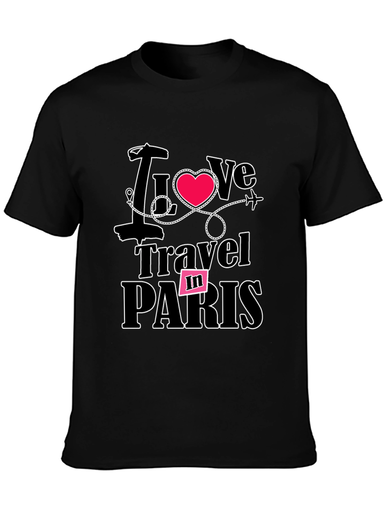 I Love Travel in Paris Black T-Shirt