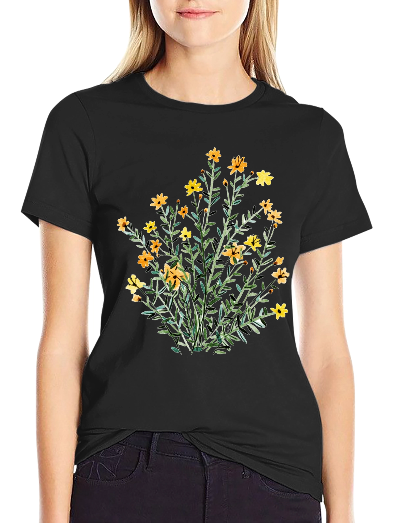 Floral Print Black T-Shirt