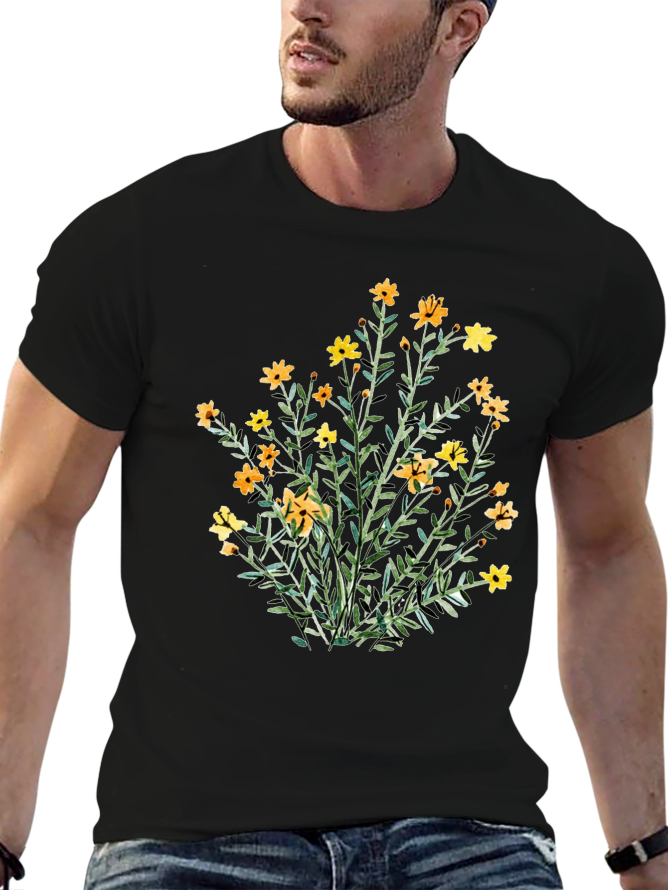 Floral Print Black T-Shirt
