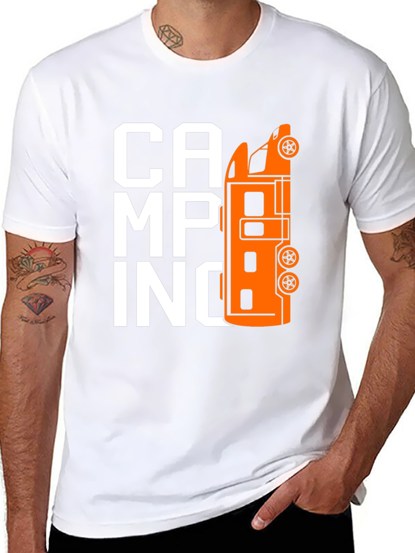 Camping Van Graphic Tee - Black Cotton T-Shirt