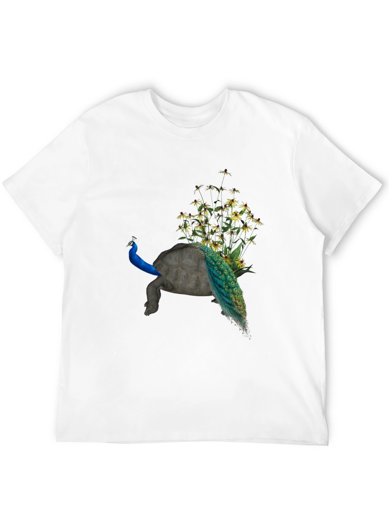 Peacock Turtle Graphic Tee - Unique Animal Fusion Art