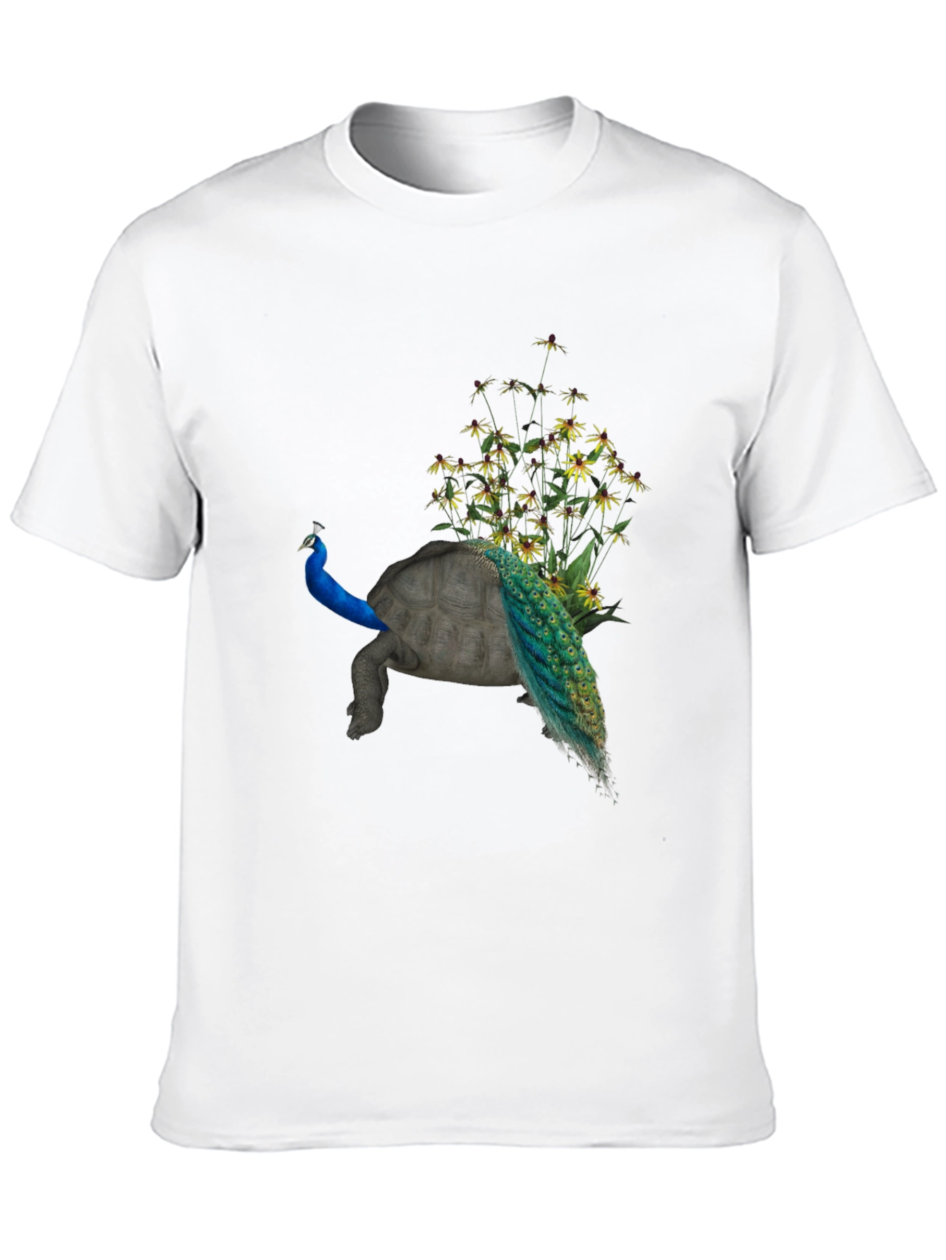 Peacock Turtle Graphic Tee - Unique Animal Fusion Art