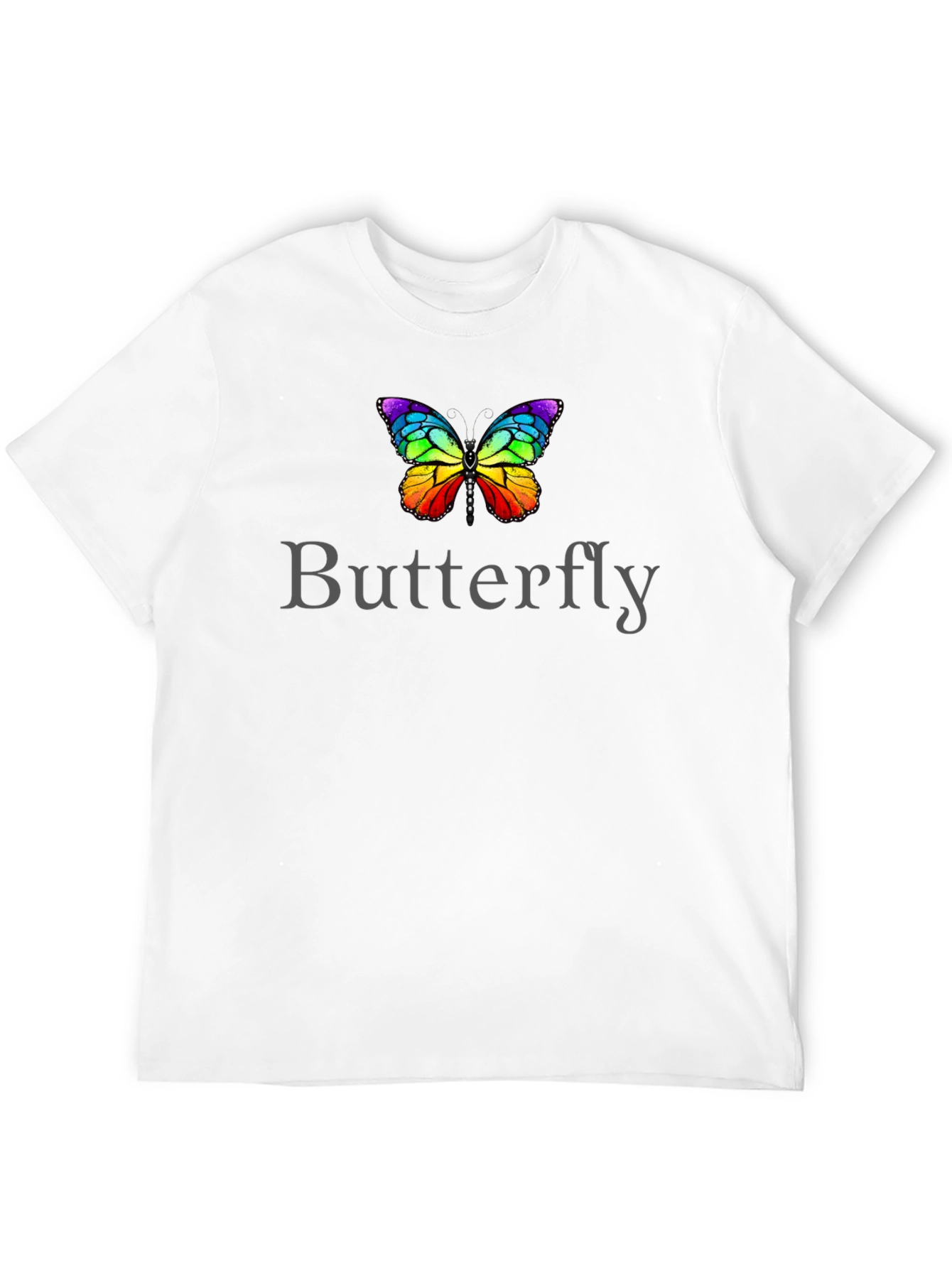 Rainbow Butterfly Graphic Tee - Black Cotton T-Shirt