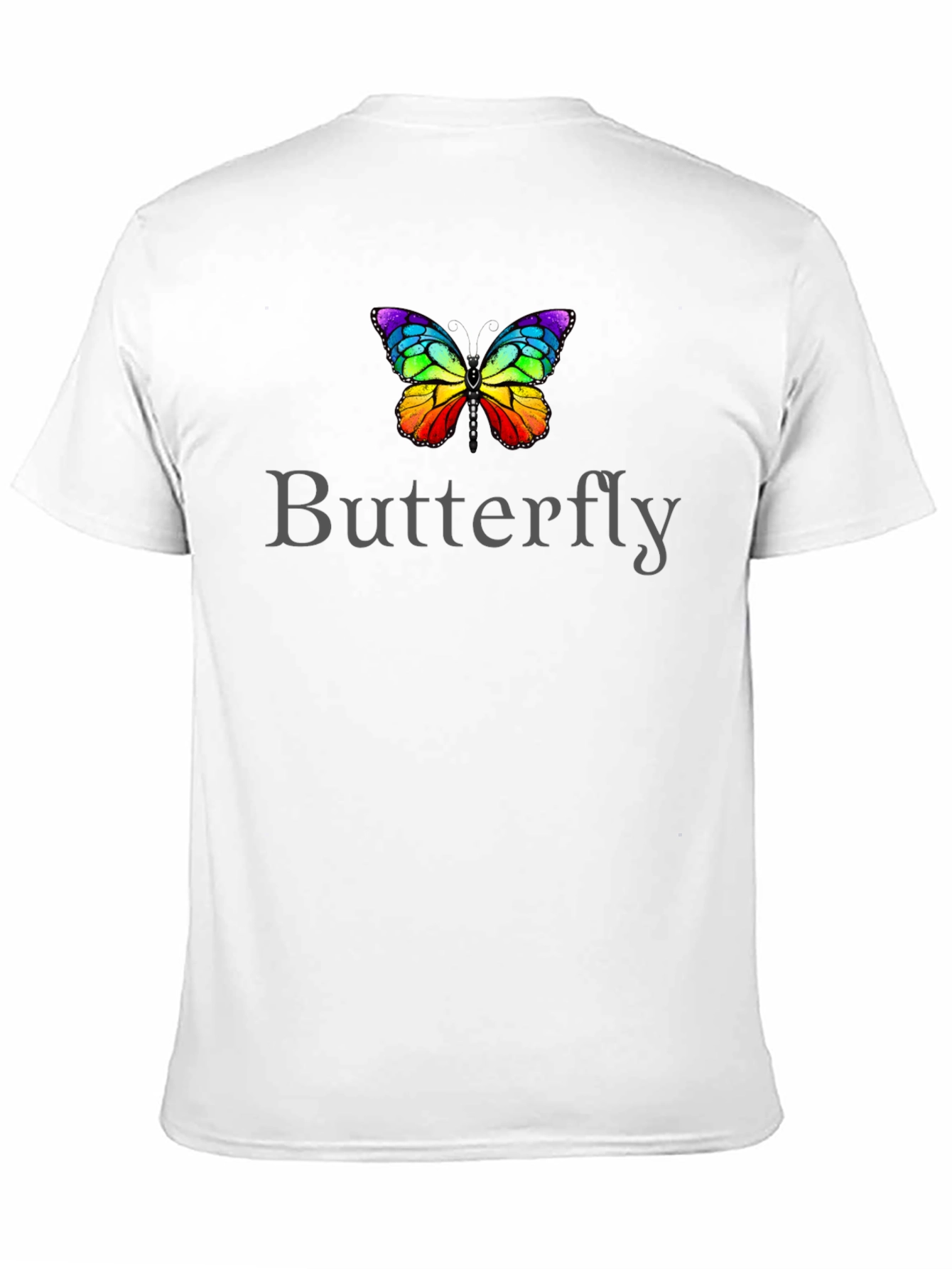 Rainbow Butterfly Graphic Tee - Black Cotton T-Shirt