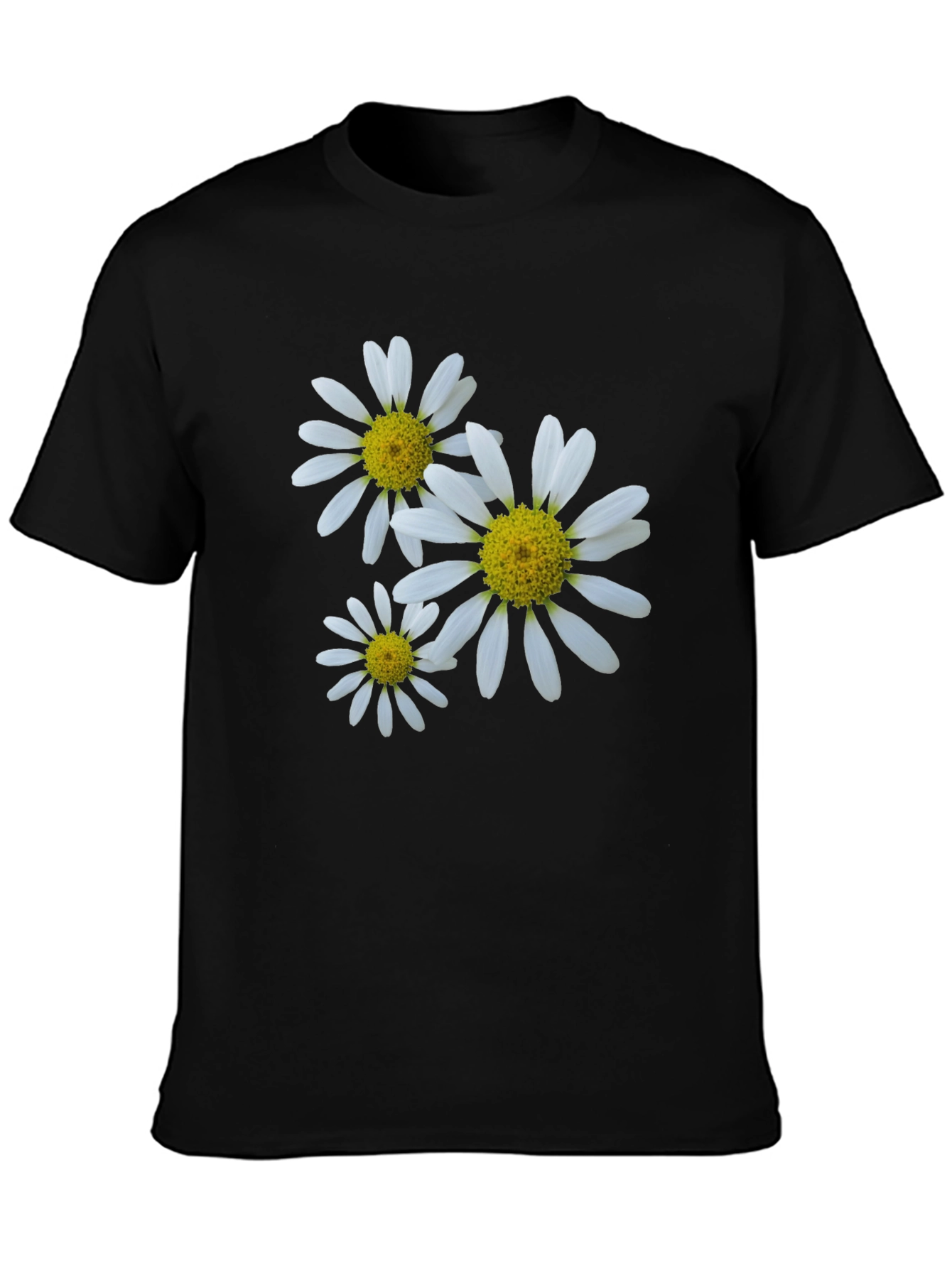 Daisy Flower Print Black T-Shirt