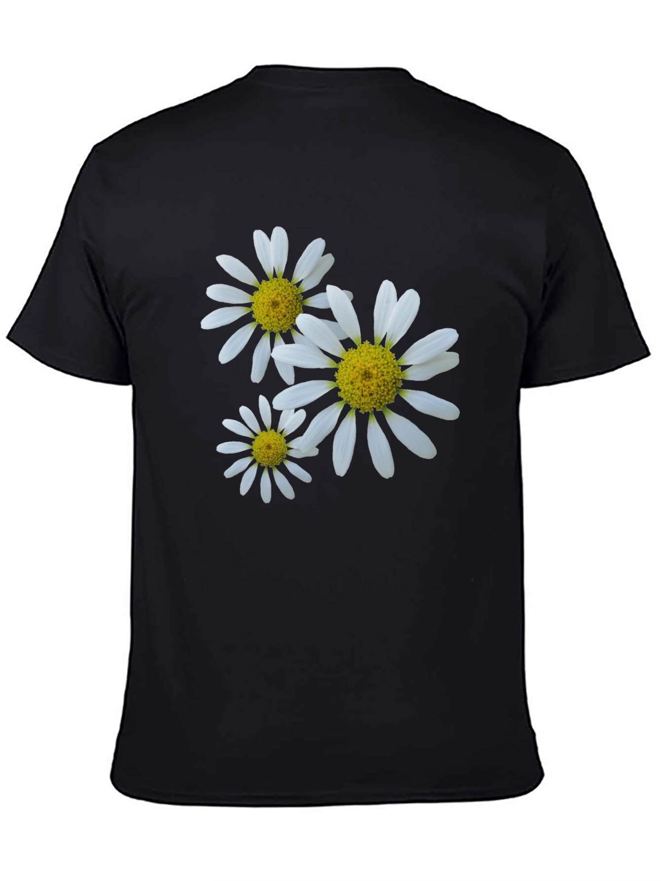 Daisy Flower Print Black T-Shirt