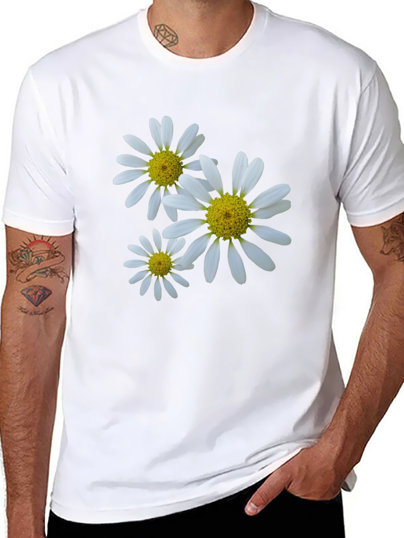 Daisy Flower Print Black T-Shirt