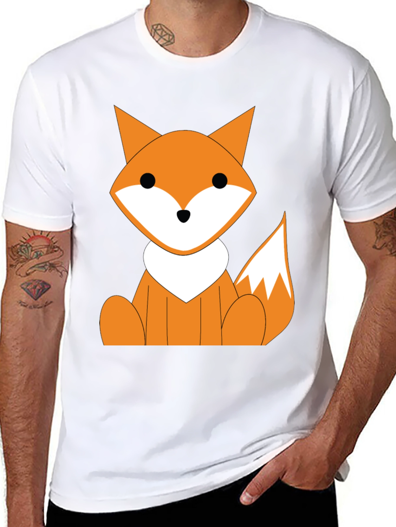 Cute Cartoon Fox Graphic T-Shirt - Black