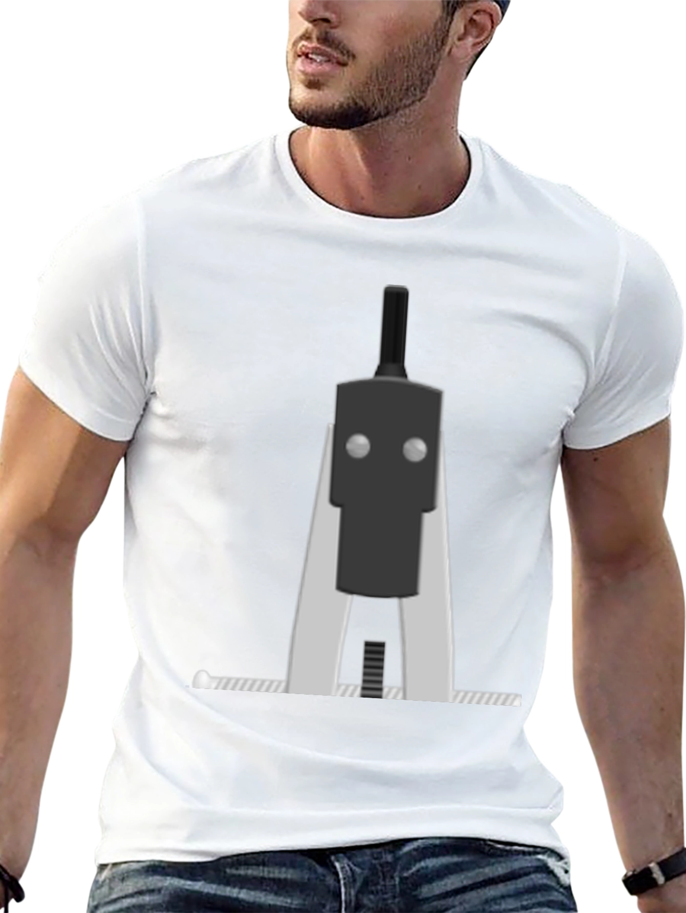 Geometric Robot Graphic Tee - Black