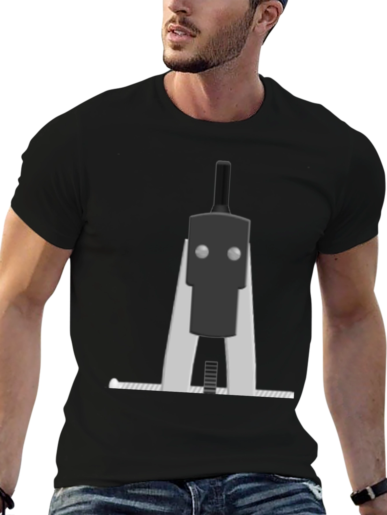 Geometric Robot Graphic Tee - Black