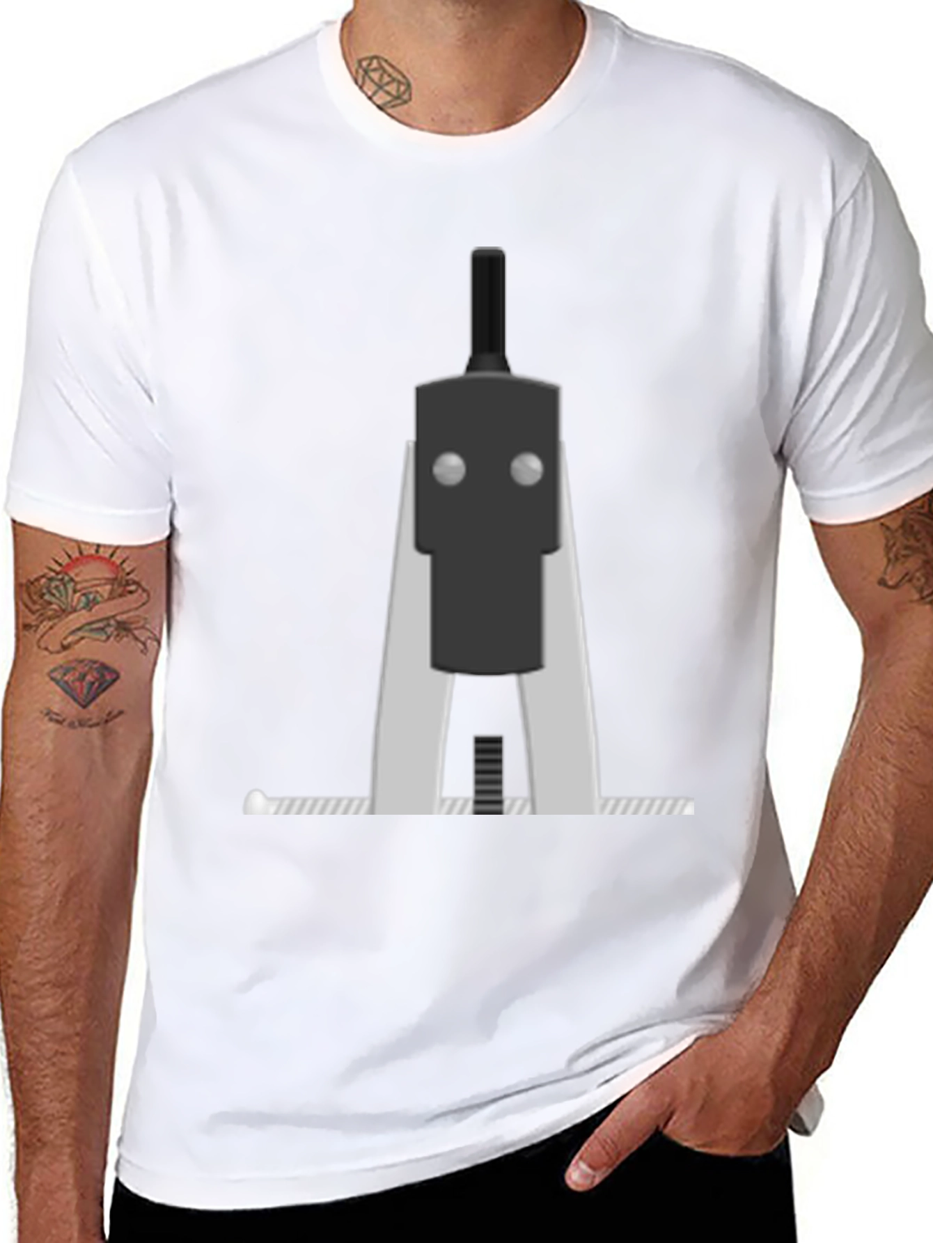 Geometric Robot Graphic Tee - Black