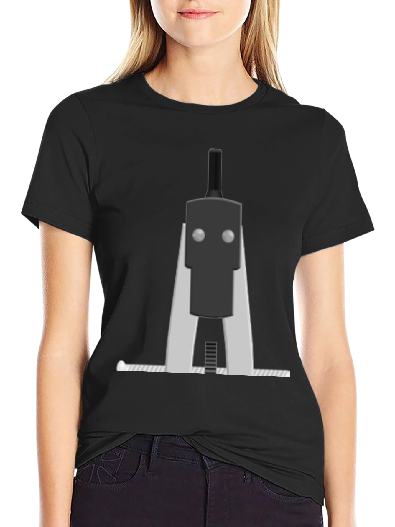 Geometric Robot Graphic Tee - Black