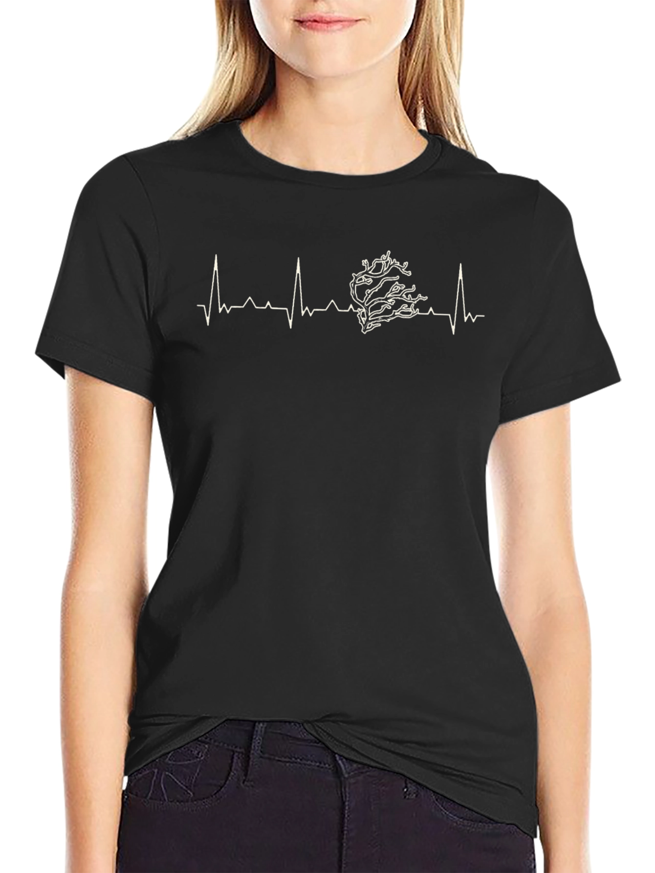 Heartbeat Tree Black T-Shirt