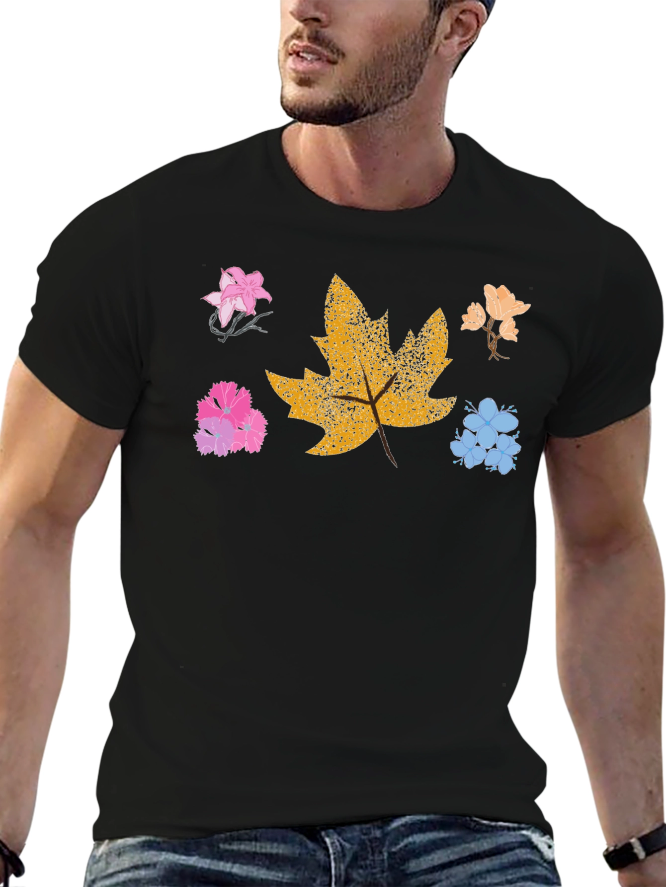 Floral Leaf Graphic Tee - Trendy Nature Shirt