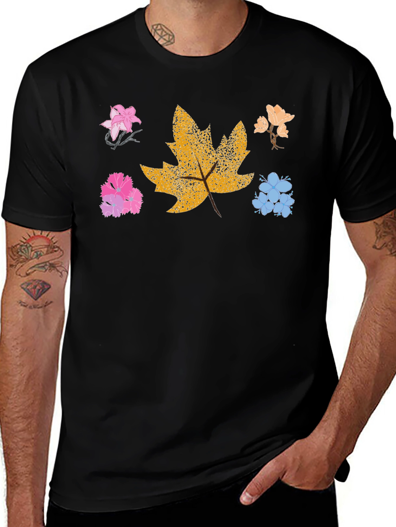Floral Leaf Graphic Tee - Trendy Nature Shirt