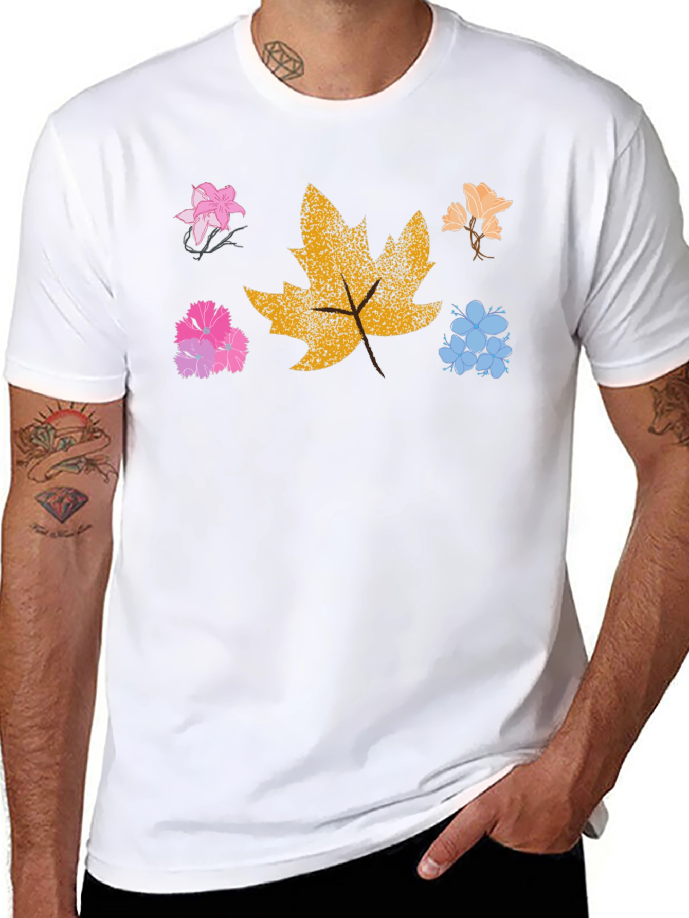 Floral Leaf Graphic Tee - Trendy Nature Shirt