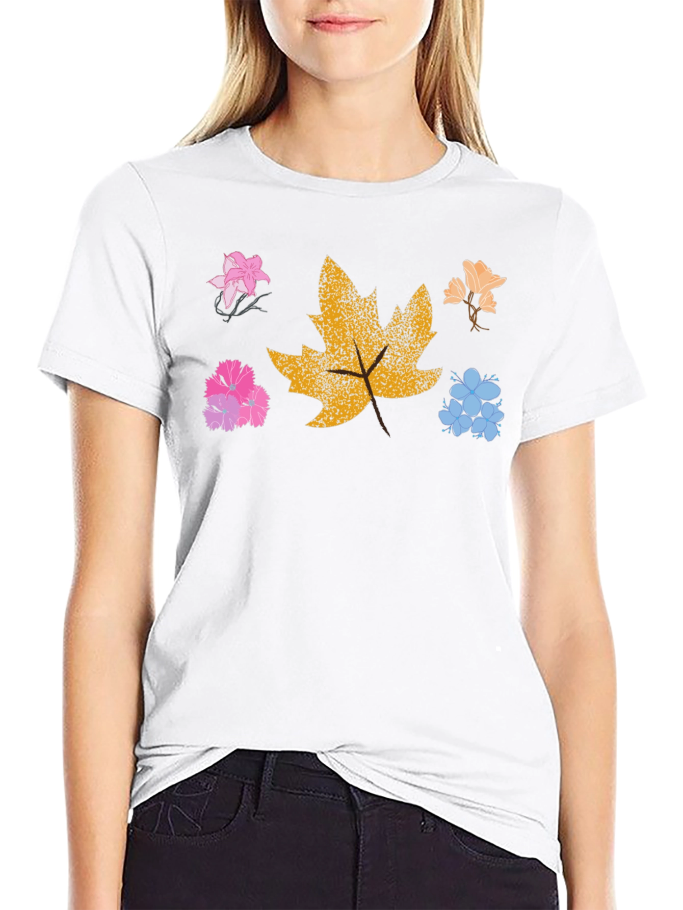 Floral Leaf Graphic Tee - Trendy Nature Shirt