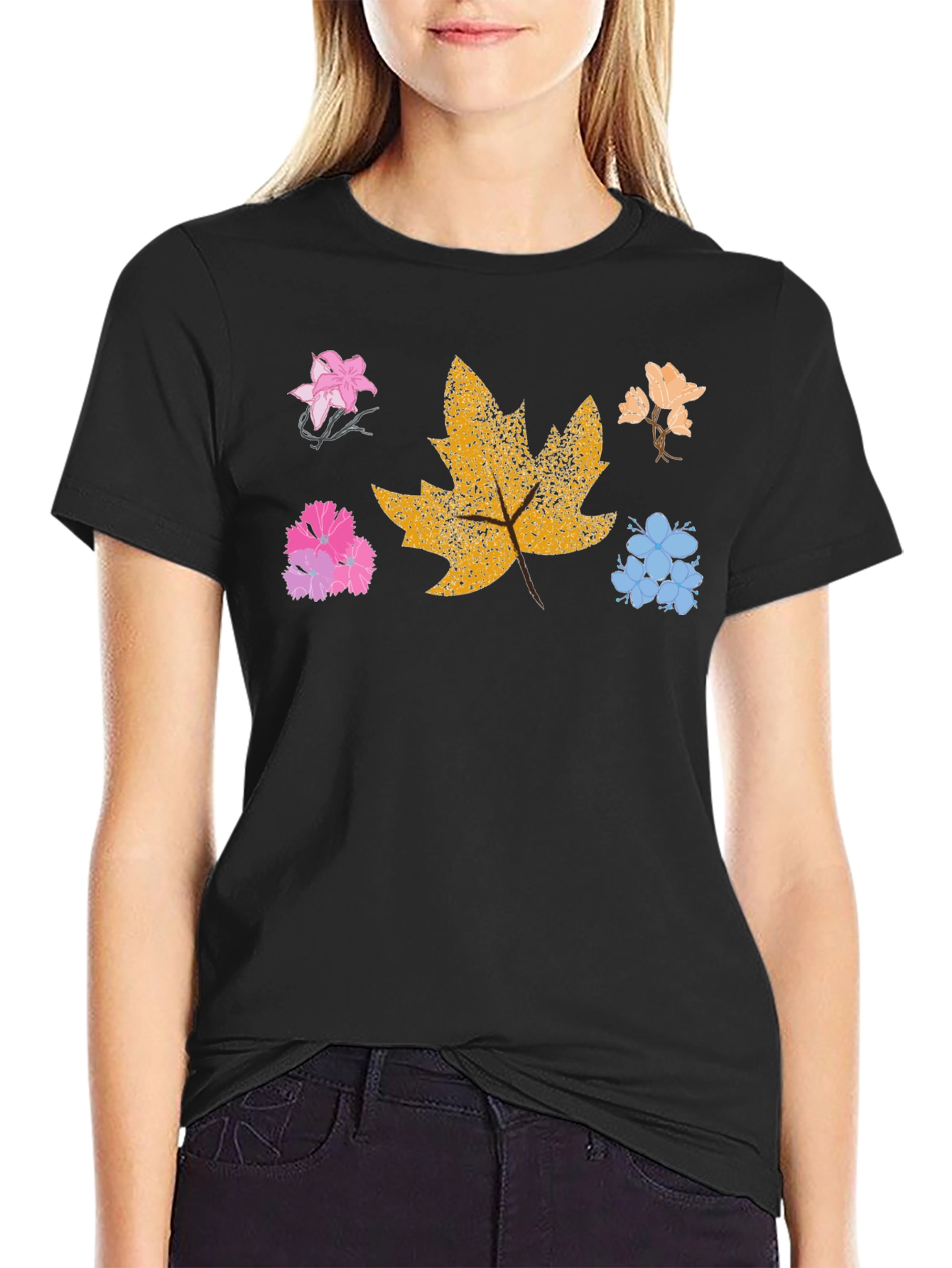 Floral Leaf Graphic Tee - Trendy Nature Shirt
