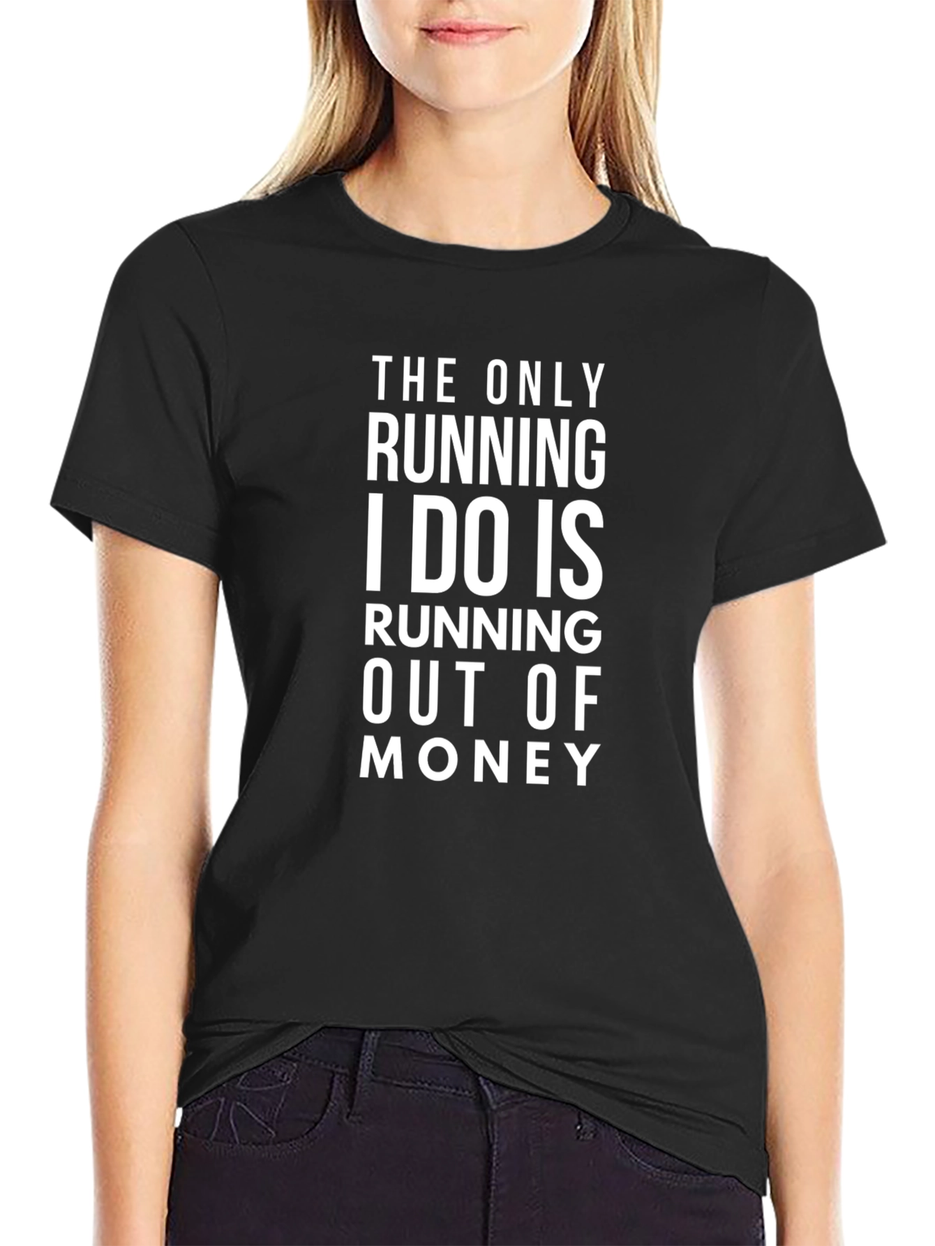 Funny Running Out of Money Black Graphic Tee Shirt