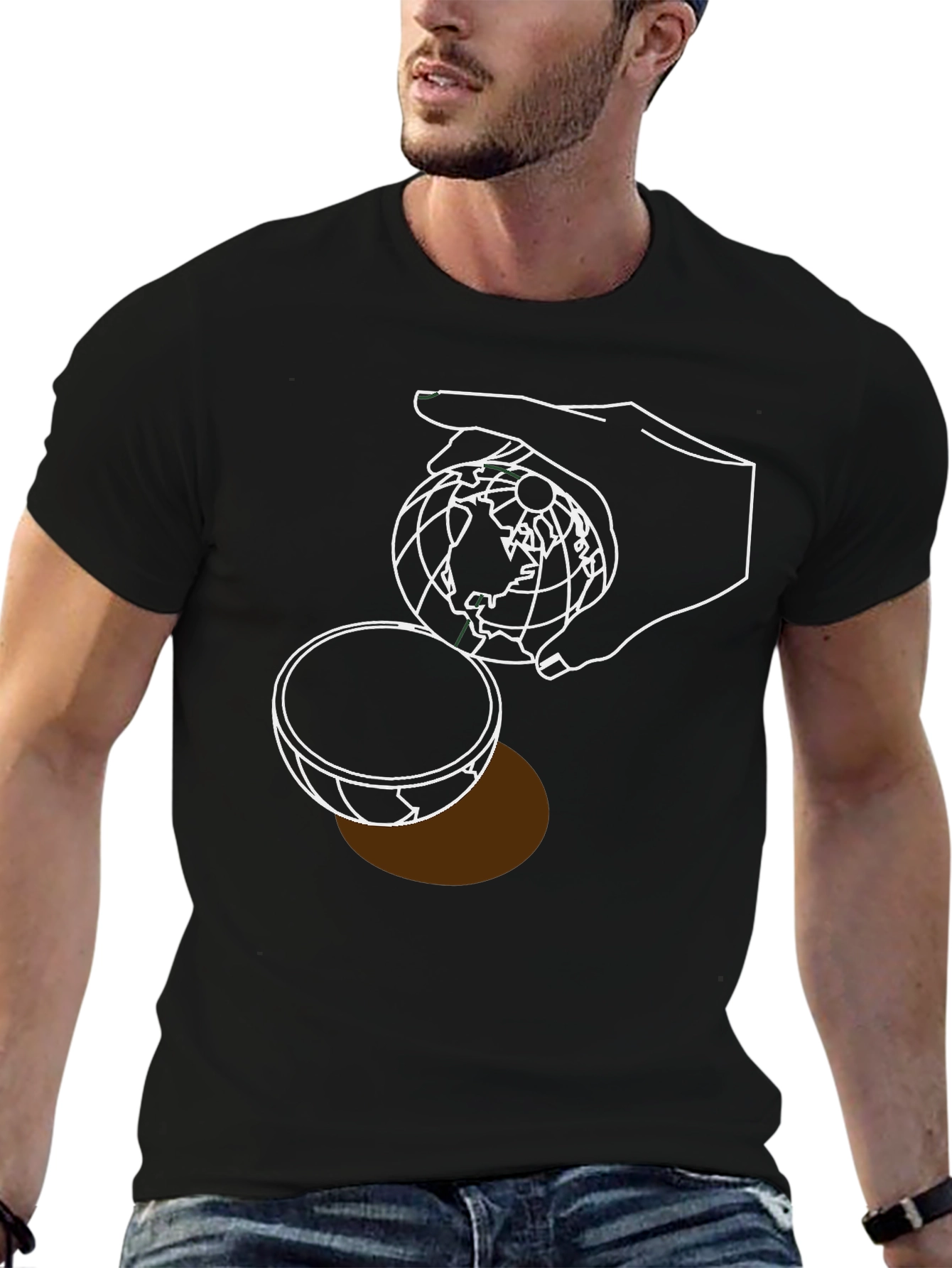 Globe Hand Graphic T-Shirt - Modern Design