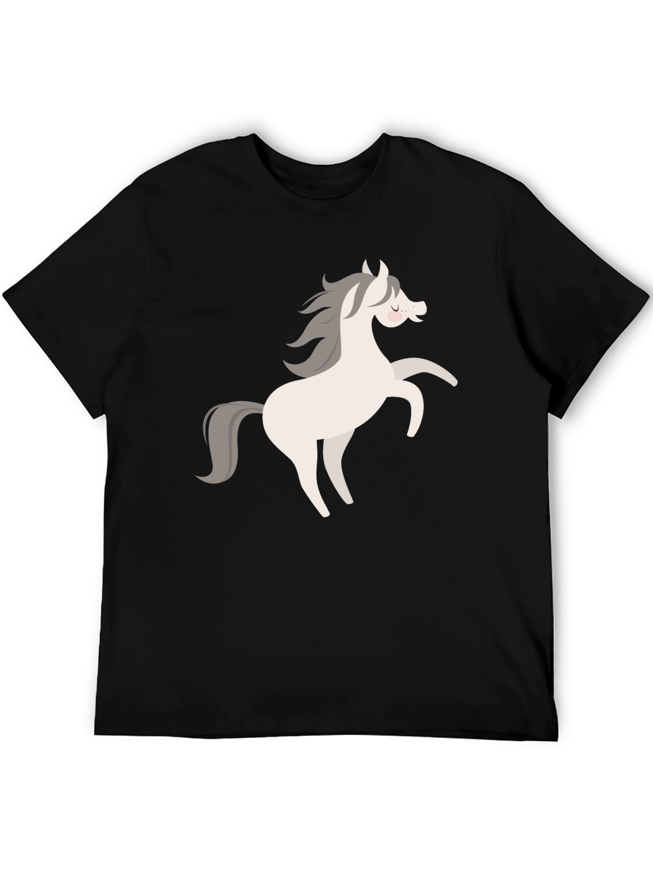 Black Tee with Cartoon Horse Graphic