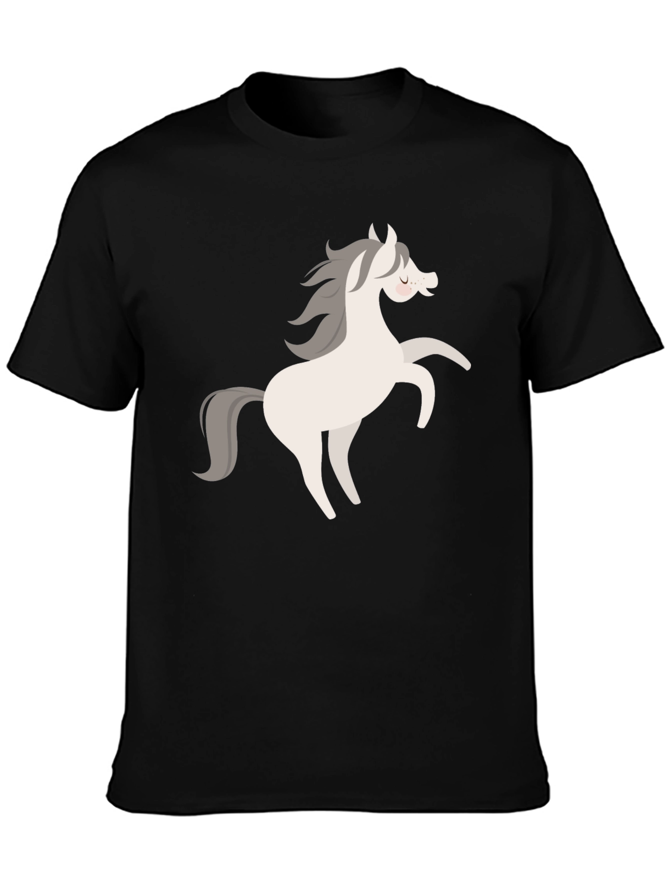 Black Tee with Cartoon Horse Graphic