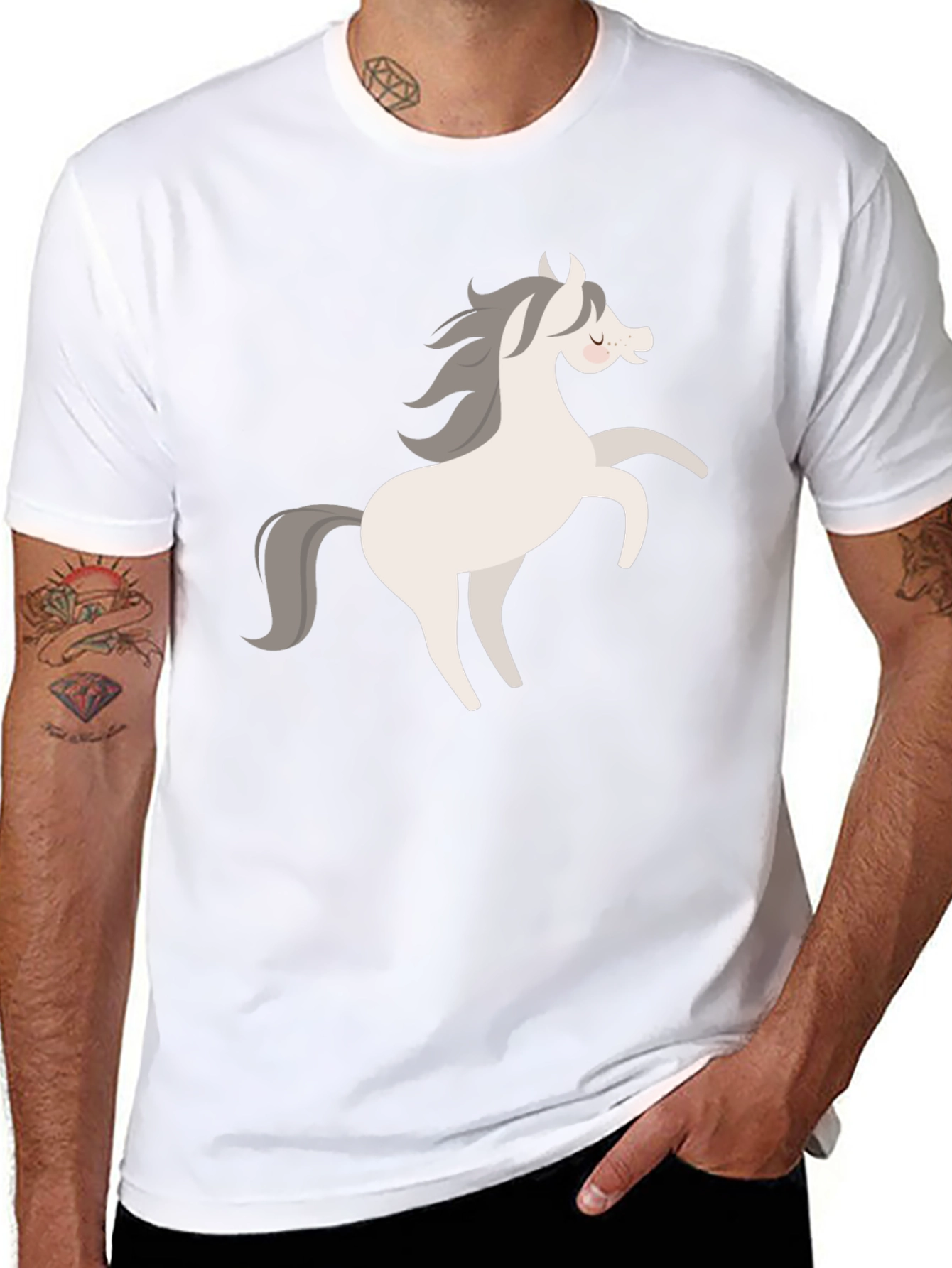 Black Tee with Cartoon Horse Graphic