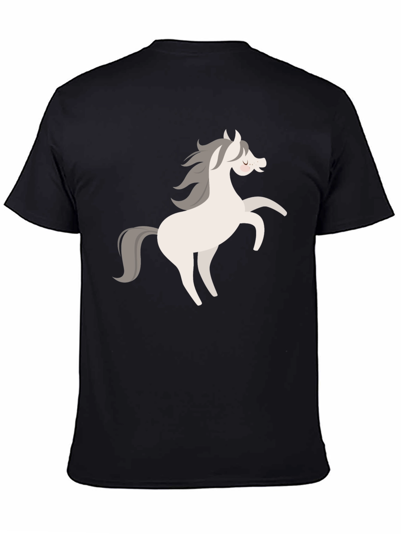 Black Tee with Cartoon Horse Graphic
