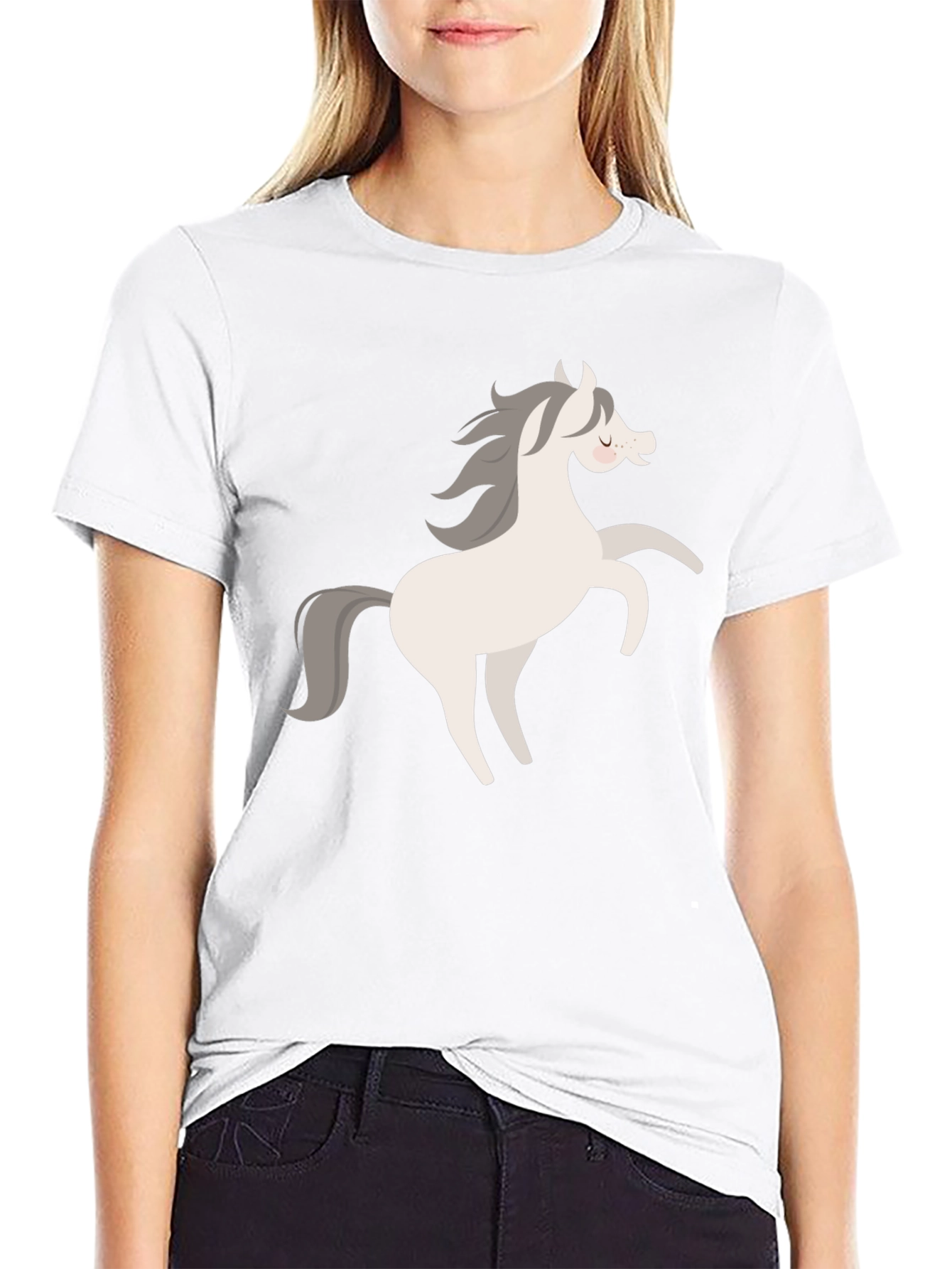 Black Tee with Cartoon Horse Graphic