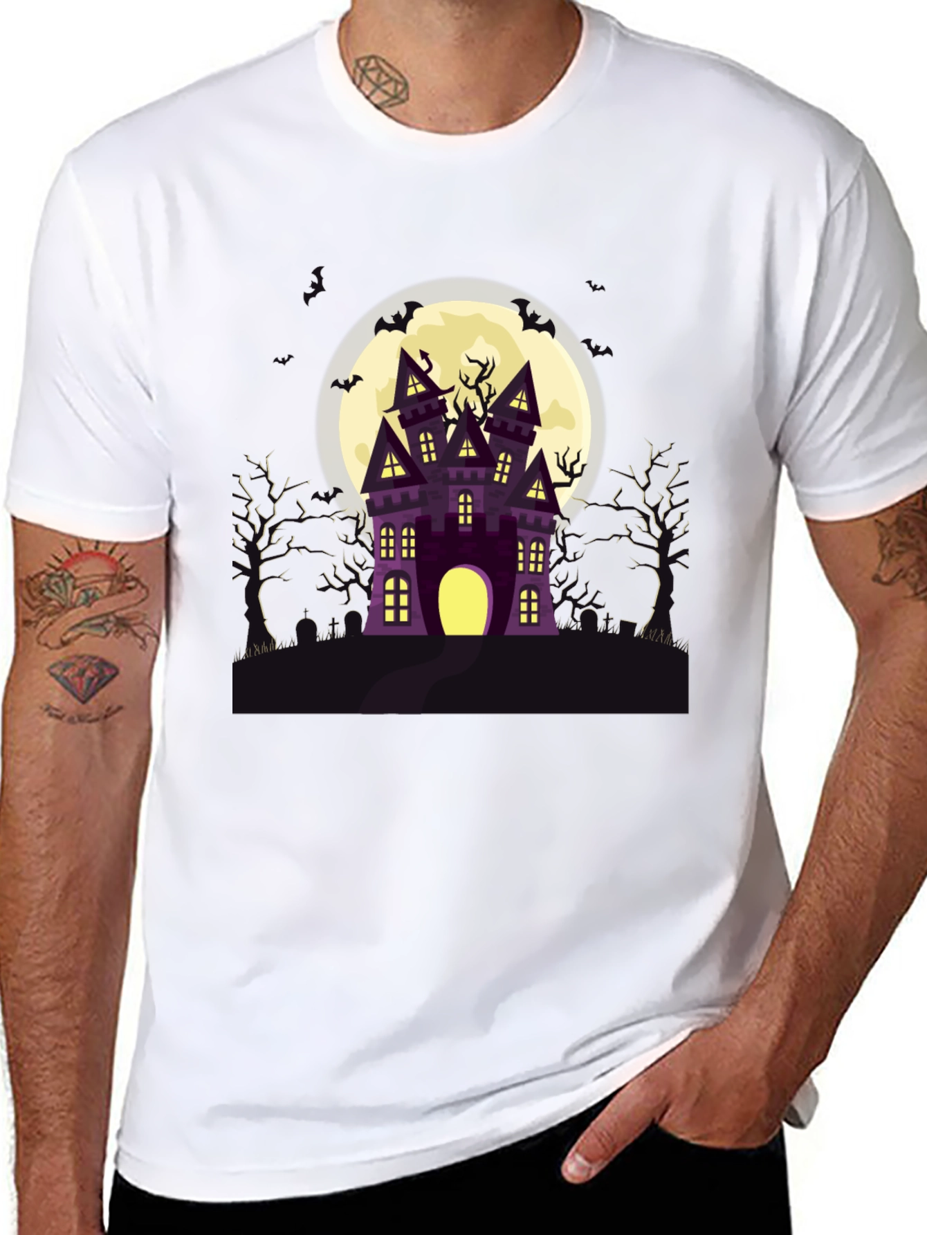 Halloween Spooky Castle Black Graphic Tee